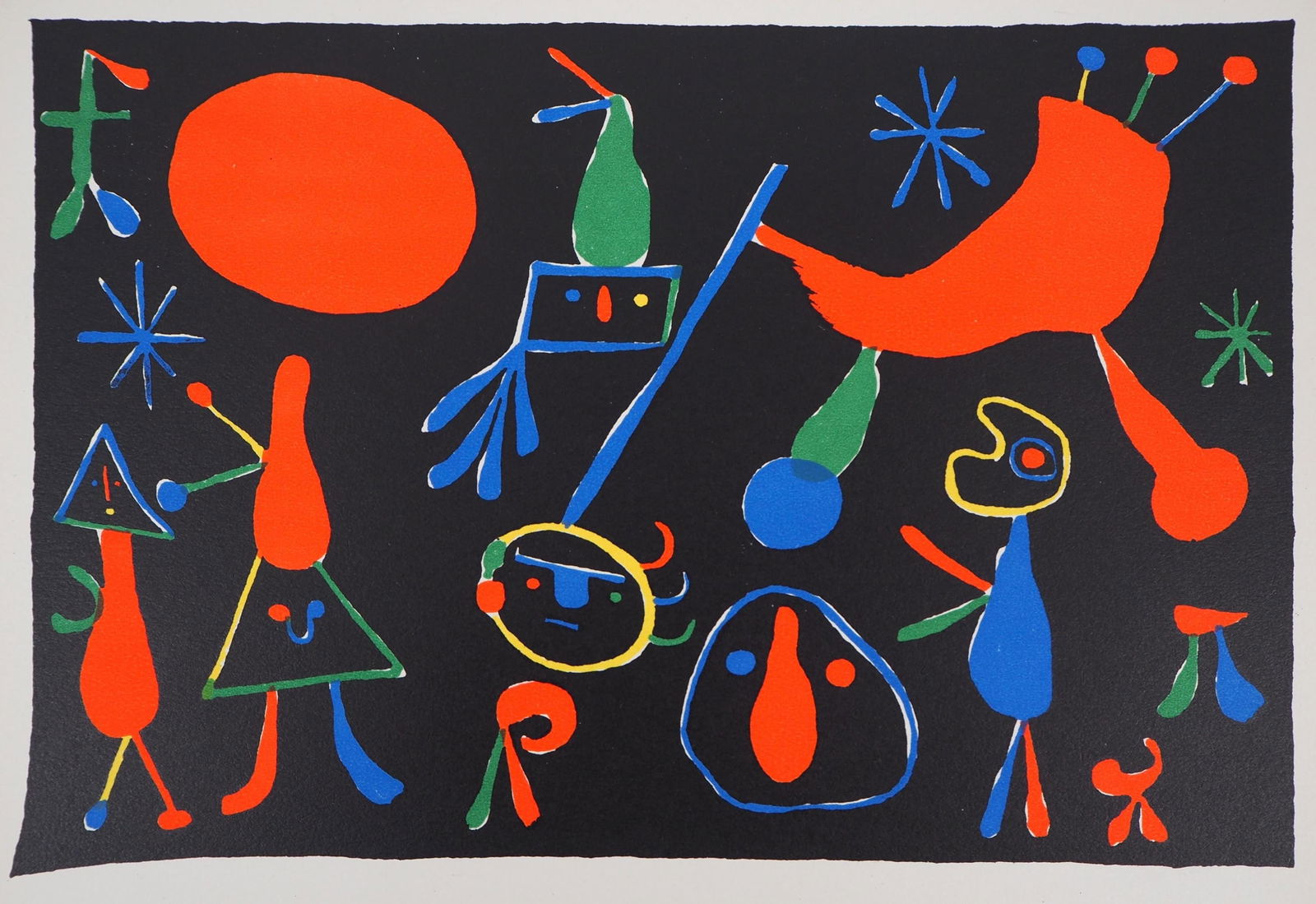 Joan Miro, Composition, Cahiers d'Art, Limited Edition Lithograph: Lithograph and stencil on velin paper. Paper size: 8.94 x 11.024 inches. Excellent condition. Unsigned and unnumbered, as issued. Notes: From the album, Cahiers d'Art N deg24, 1949. Published and prin