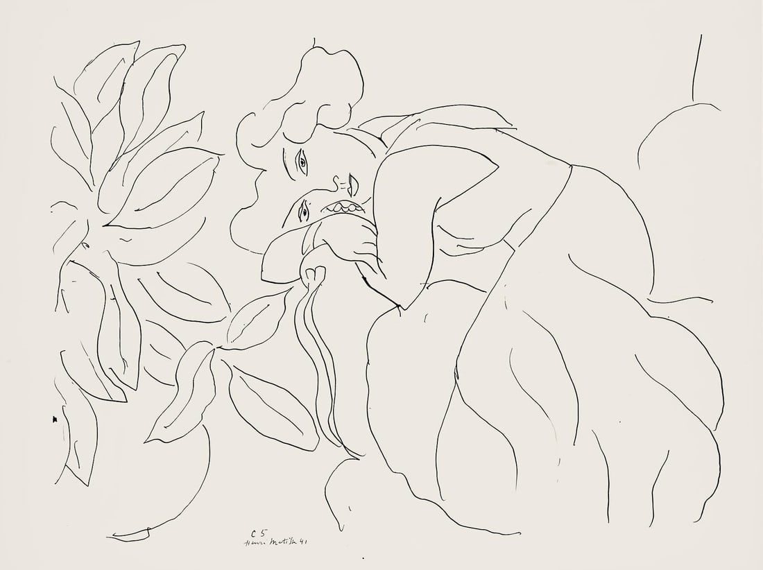 Henri Matisse, Serie C, var. 5 (Duthuit 9), Henri Matisse, Dessins, Themes et variations, Limited: Lithograph on velin pur fil paper. Paper Size: 9.625 x 12.875 inches. Excellent condition. Inscription: Signed in the plate and unnumbered, as issued. Notes: From the folio, Henri Matisse, Dessins, Th