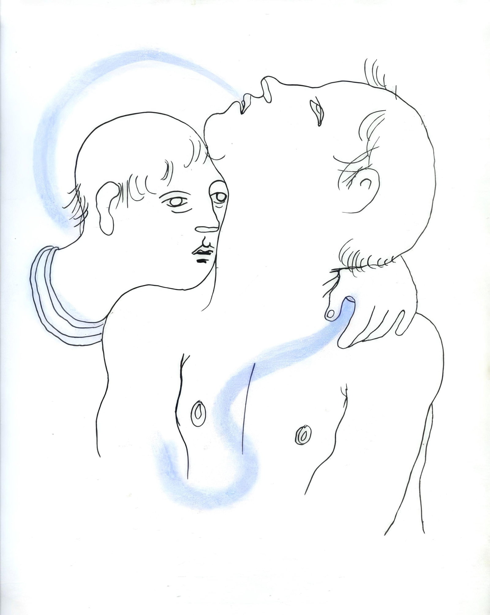 Jean Cocteau, Untitled, from The White Book, Limited Edition Lithograph and Pochoir, 1930: Jean Cocteau (1889-1963); Sans titre (Untitled), 1930. Lithograph and pochoir with hand coloring on velin d'Arches paper. Paper size 11.81 x 9.06 inches. Unsigned and unnumbered, as issued. Printed by