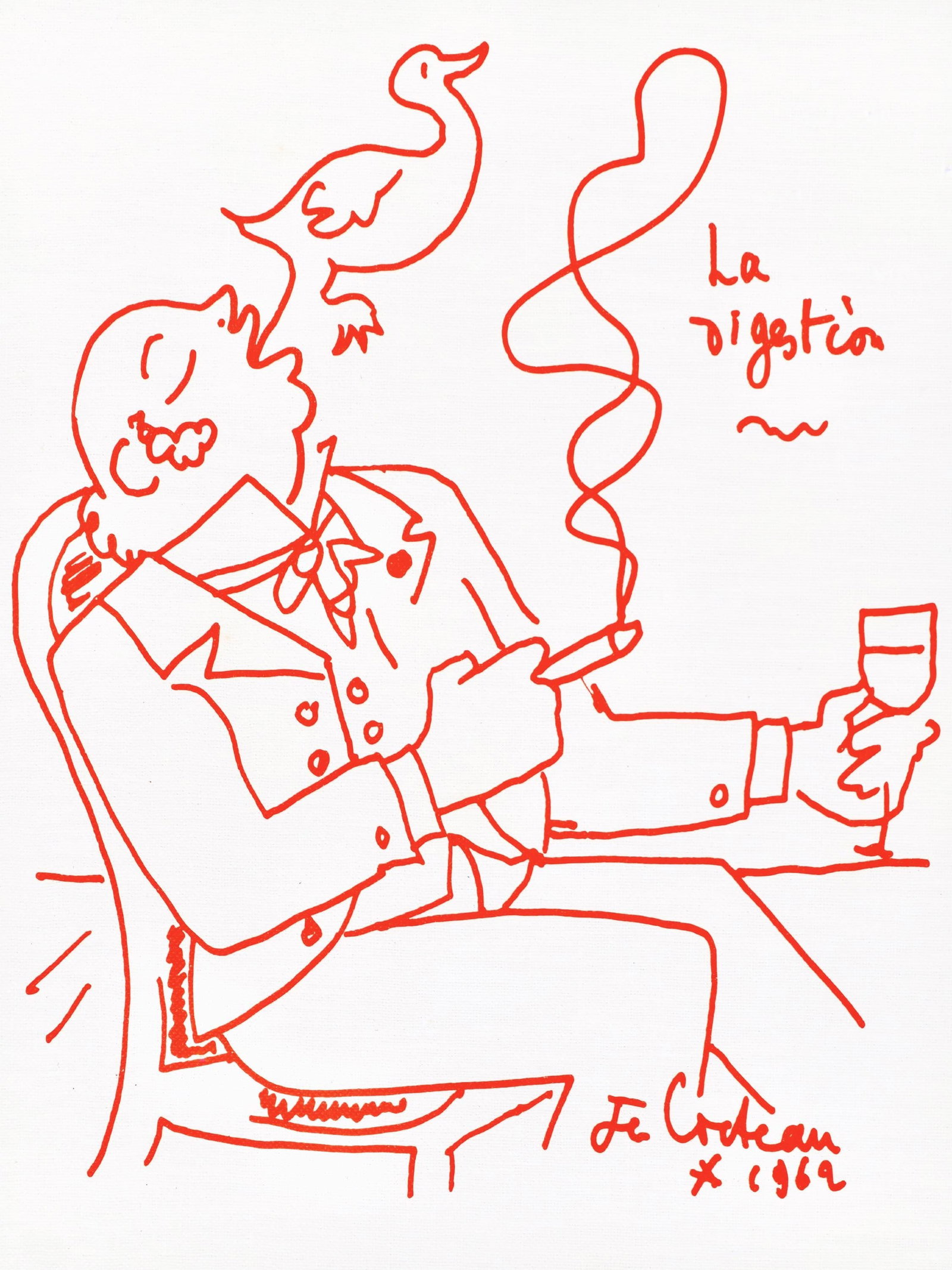 Jean Cocteau, Untitled, from Recipes for a Friend, illustrations by Jean Cocteau, Limited Edition: Jean Cocteau (1889-1963); Sans titre (Untitled), 1964. Lithograph on papier de toile enduit paper. Paper size 12 x 9.45 inches. Signed in the plate and unnumbered, as issued. Printed and published by