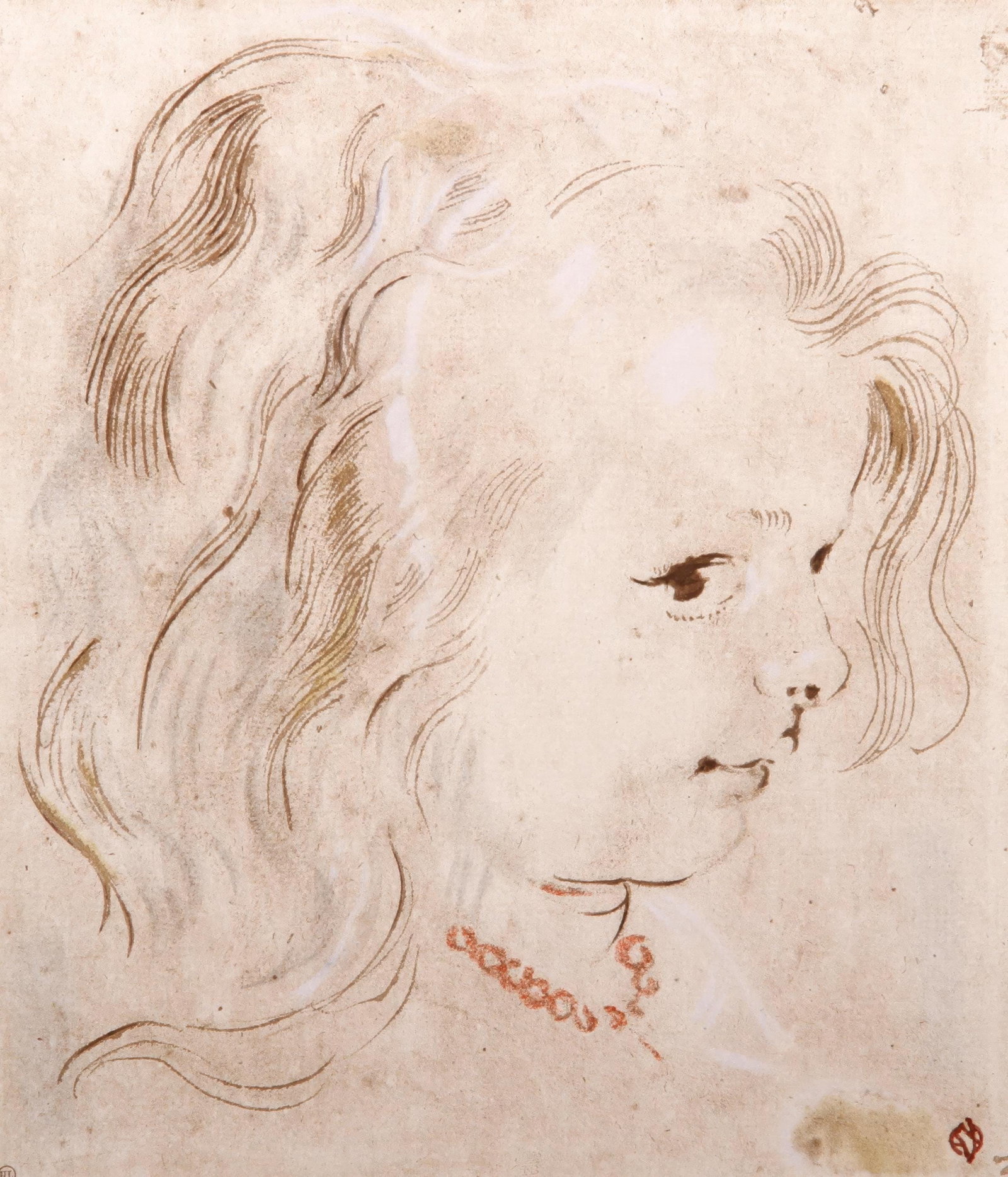 Peter Paul Rubens, Portrait of a young girl, Limited Edition Lithograph and Pochoir, 1968: This exquisite lithograph and pochoir by Peter Paul Rubens (1577-1640), titled Portrait de petite fille (Portrait of a young girl), originates from the 1968 folio Visages d Enfants. Quinze Dessins de