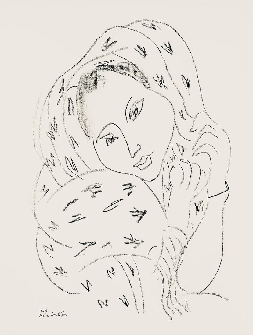 Henri Matisse, Serie L, var. 9 (Duthuit 9), Henri Matisse, Dessins, Themes et variations, Limited: Lithograph on velin pur fil paper. Paper Size: 12.875 x 9.625 inches. Excellent condition. Inscription: Signed in the plate and unnumbered, as issued. Notes: From the folio, Henri Matisse, Dessins, Th