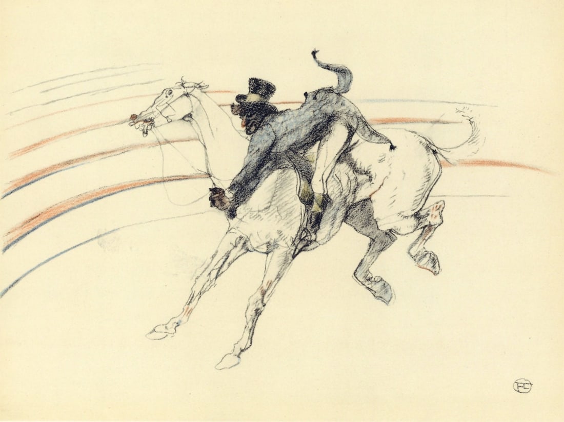 Henri de Toulouse-Lautrec, Chocolat, scene, The Circus by Toulouse-Lautrec, Limited Edition: Lithograph on velin paper. Unsigned and unnumbered. Paper Size: 12.125 x 9.25 inches. Excellent condition. Notes: From the album, The Circus by Toulouse-Lautrec, 1952. Published the Paris Book