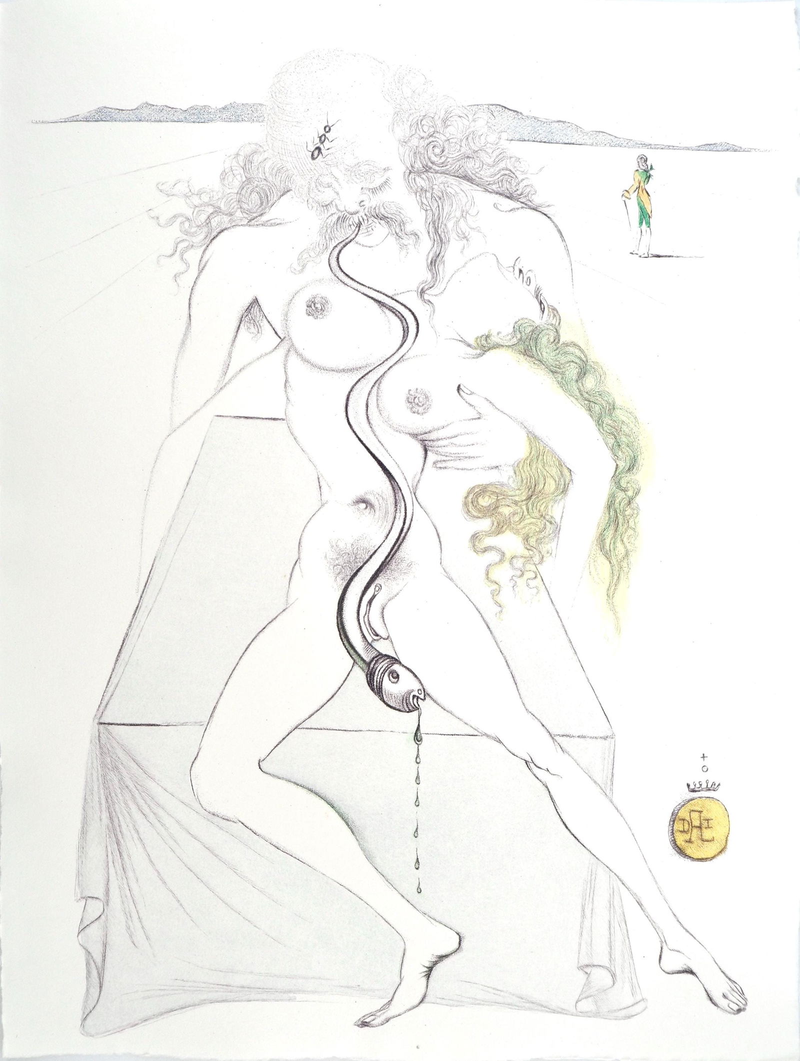 Salvador Dali, Composition (Field 67-4; M/L 174-187), Dali illustre Casanova, Limited Edition: Etching in colors on velin pur chiffon de Rives paper. Paper Size: 14.875 x 11.25 inches. Excellent condition. Signed in the plate and unnumbered, as issued. Notes: From the folio, Dali­ illustre Cas