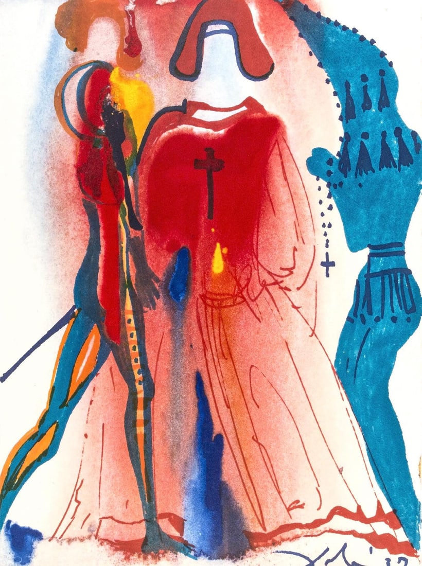 Salvador Dali, Composition (Michler/Lopsinger 1601), Romeo e Giulietta, Limited Edition Lithograph: Lithograph, silkscreen in colors on velin vergata paper. Paper size: 16.5 x 12.625 inches. Excellent condition. Inscription: Signed in the plate and unnumbered, as issued. Catalogue Raisonne Reference