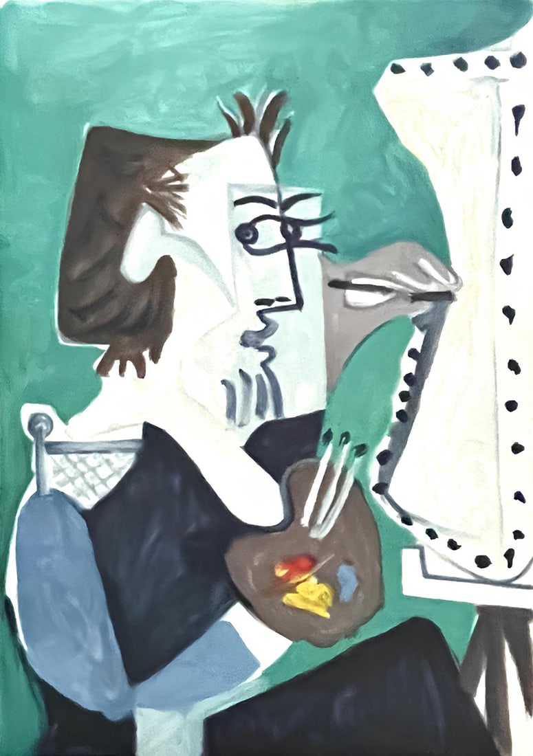 Pablo Picasso, Le Peintre, Marina Picasso Collection, Official Limited Edition Lithograph: Lithograph on velin d'Arches paper. Inscription: Facsimile signed and unnumbered, as issued. Paper Size: 29.25 x 21 inches. Excellent condition. Notes: From the Marina Picasso Collection. Published by