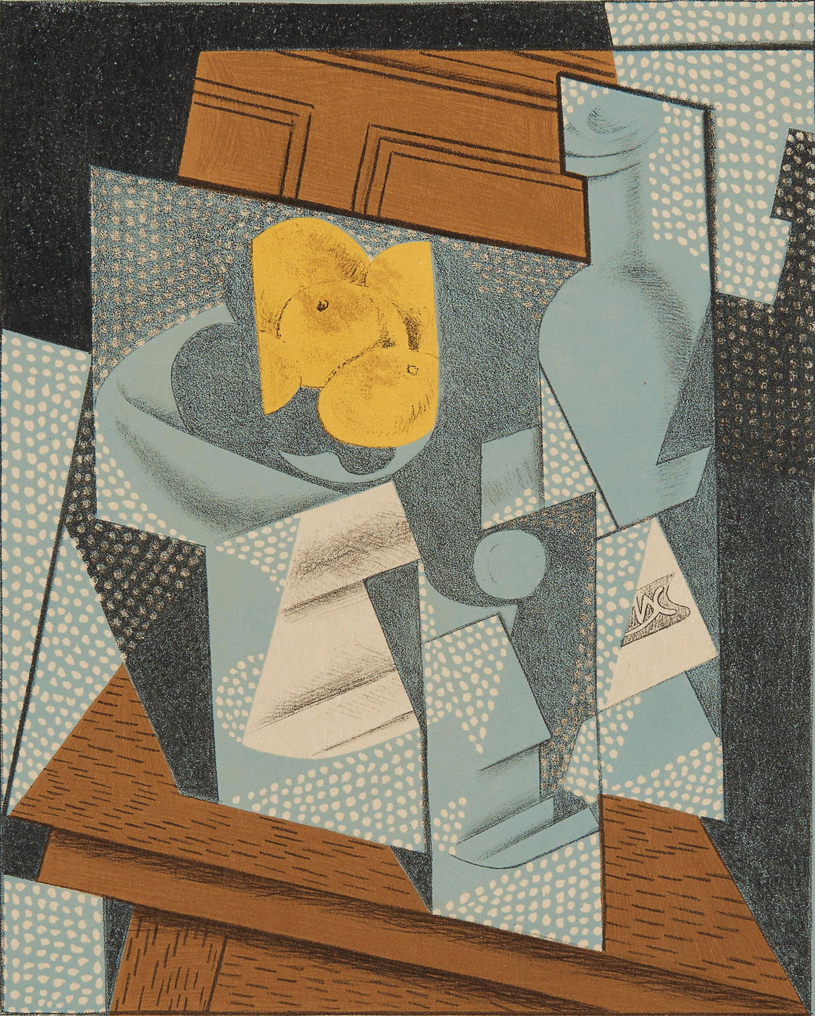Juan Gris, Compotier (Kahnweiler 1969), Au Soleil du Plafond, Limited Edition Lithograph: Lithograph on velin d'Arches paper. Paper size: 16.5625 x 12.625 inches. Excellent condition. Inscription: Unsigned and unnumbered, as issued. Notes: From the folio, Au Soleil du Plafond, 1955. Publis