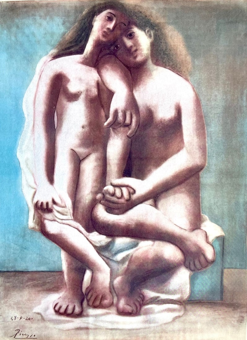 Pablo Picasso, Two Nudes (Orozco 95), Picasso: Fifteen Drawings, Limited Edition Lithograph: Lithograph and stencil on velin paper. Unsigned and unnumbered, as issued. Paper Size: 18.75 x 12.625 inches. Excellent condition. Notes: From the folio, Picasso: Fifteen Drawings, 1946. Published by