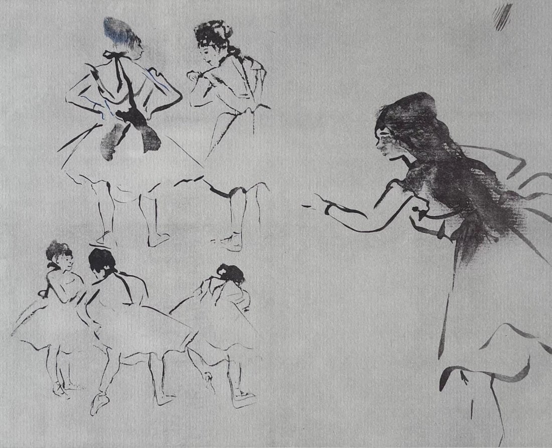 Edgar Degas, Sketch of Dancers, Limited Edition Lithograph: Lithograph and stencil on velin paper. Inscription: Unsigned and unnumbered, as issued. Paper Size: 13 x 17 inches. Excellent condition. Notes: From the folio, Degas, A Portfolio Of 10 Reproductions,