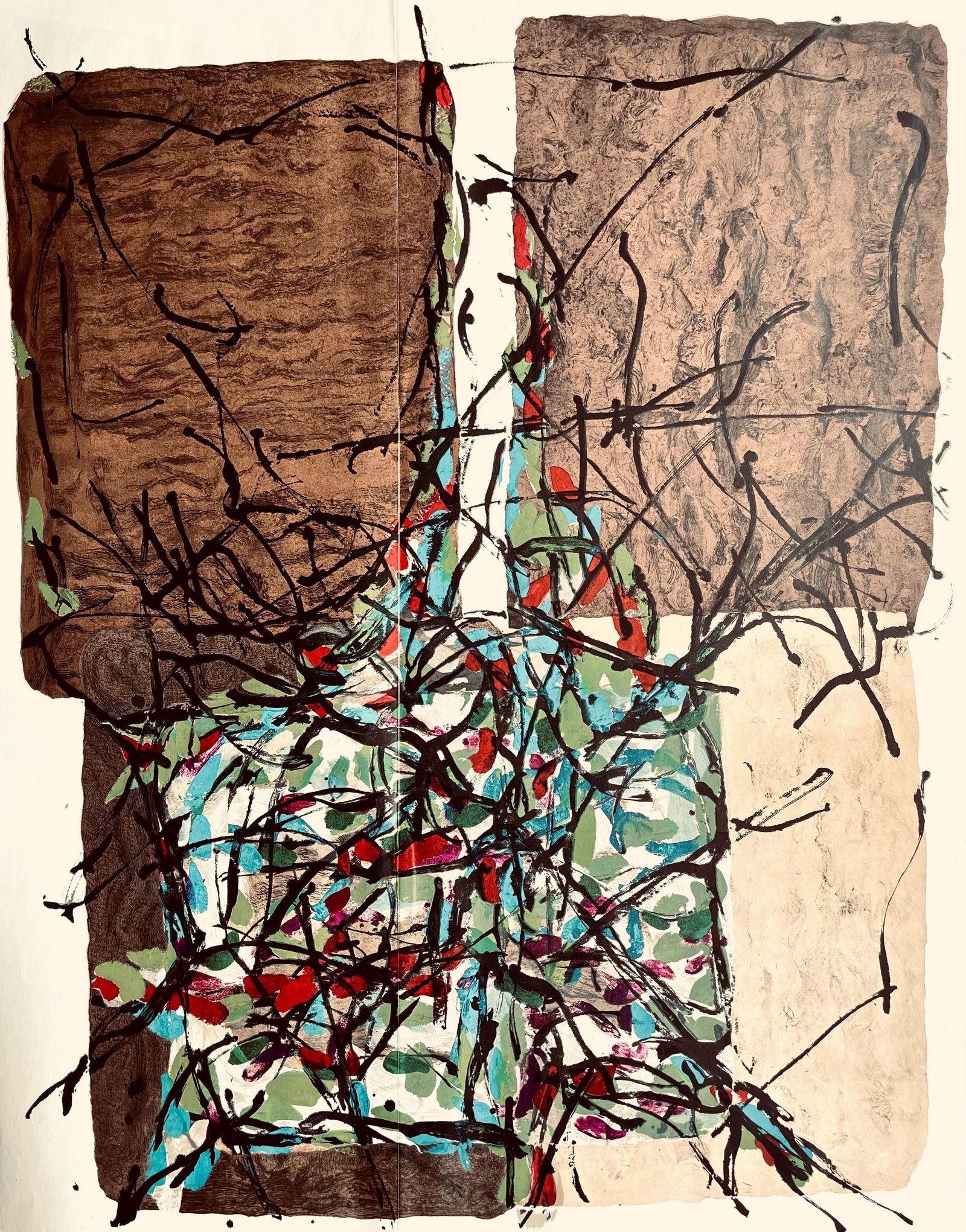Jean-Paul Riopelle, Composition, Derriere le miroir, Limited Edition Lithograph: Lithograph on velin paper. Paper size: 30 x 22 inches. Excellent condition, with quadfold, as issued. Inscription: Unsigned and unnumbered, as issued. Notes: From Derriere le miroir, N deg 160, 1966.
