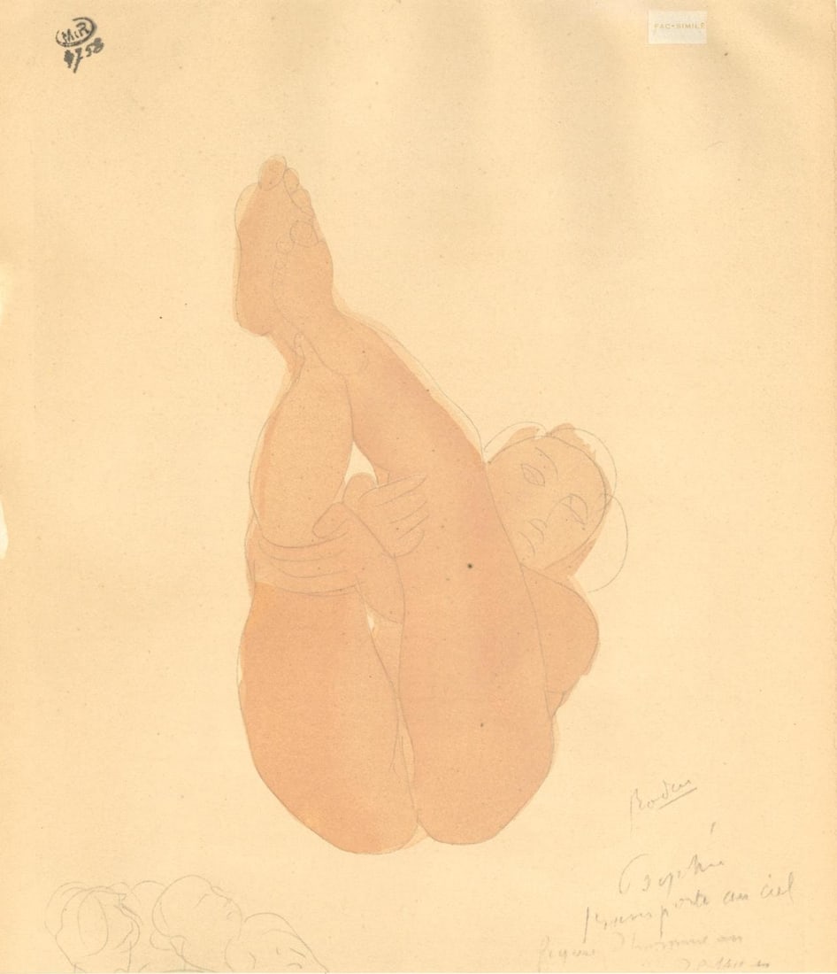 Auguste Rodin, Composition, La Varende, Rodin, Limited Edition Lithograph: Lithograph and stencil on velin pur fil paper. Paper size: 15.75 x 11.5 inches. Excellent condition. Unsigned and unnumbered, as issued. Notes: From the folio, La Varende, Rodin, 1944. Published by