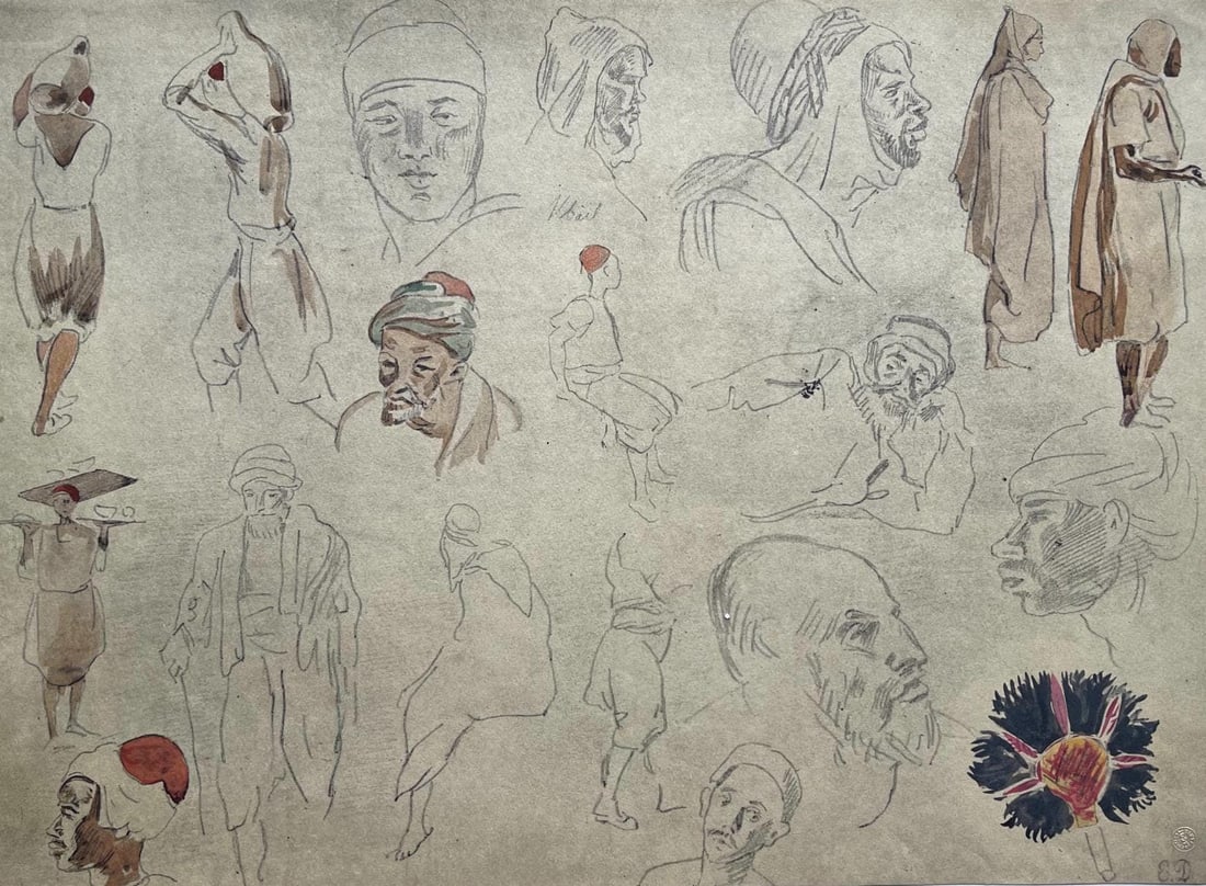 Eugene Delacroix, Composition, Trente et un Dessins et Aquarelles du Maroc, Limited Edition: Lithograph and stencil on fine velin paper, mounted on archival mat-board, as issued. Mat-board size: 14.674 x 19.56 inches. Excellent condition. Unsigned and unnumbered, as issued. Notes: From the fo