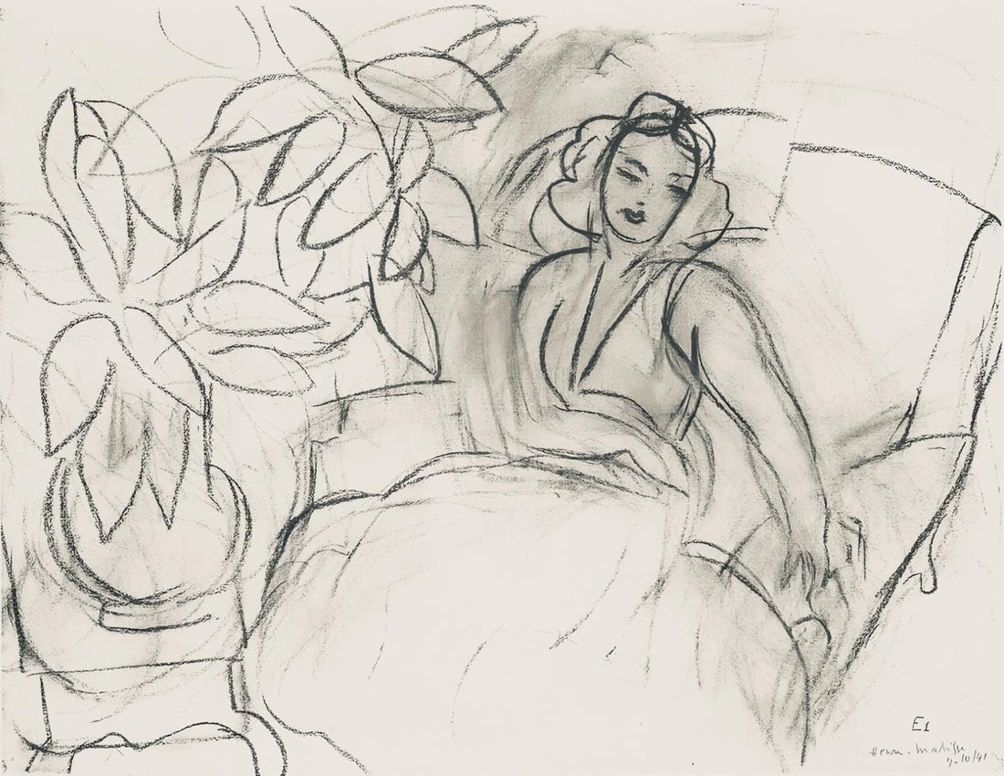 Henri Matisse, Serie E, var. 1 (Duthuit 9), Henri Matisse, Dessins, Themes et variations, Limited: Lithograph on velin pur fil paper. Paper Size: 9.625 x 12.875 inches. Excellent condition. Inscription: Signed in the plate and unnumbered, as issued. Notes: From the folio, Henri Matisse, Dessins, Th