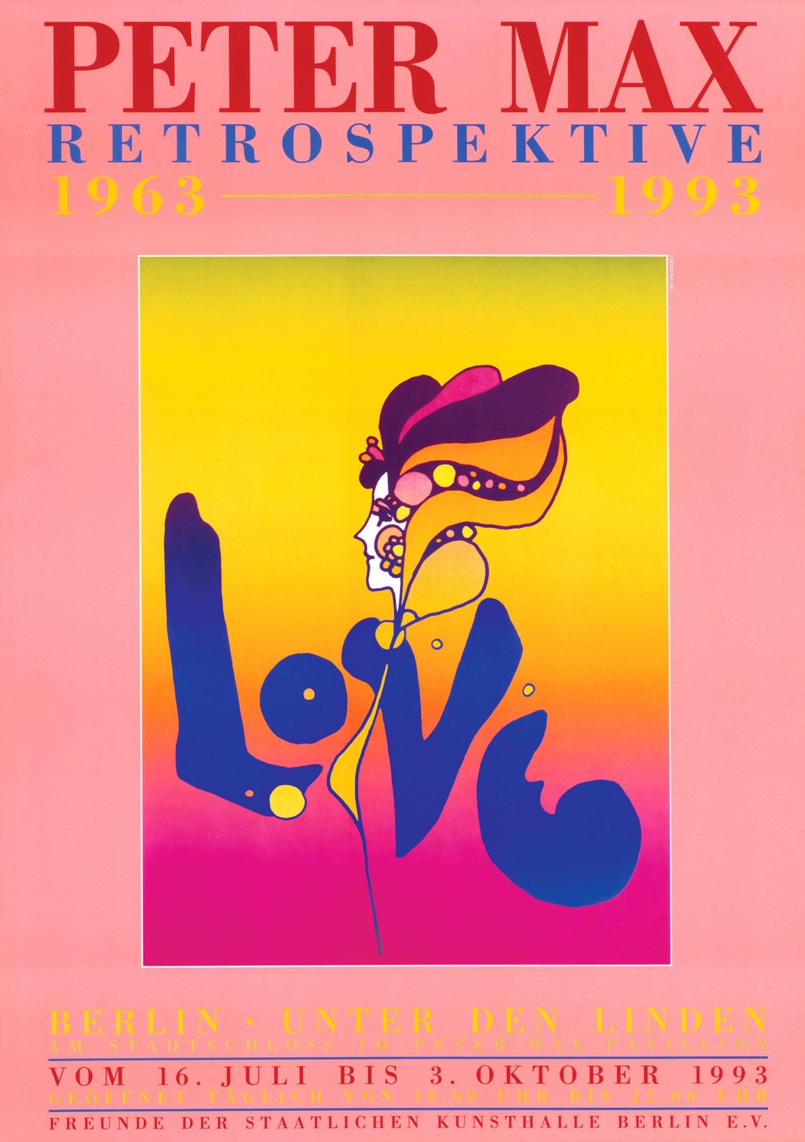 Peter Max, Berlin Love, 1993, Hand Signed, Official Edition Offset Lithograph: Offset lithograph in colors on gloss archival paper. Paper size: 33 x 23.13 inches. Inscription: Hand signed by Peter Max in ink and unnumbered, as issued. Condition: Excellent. Notes: Published and p