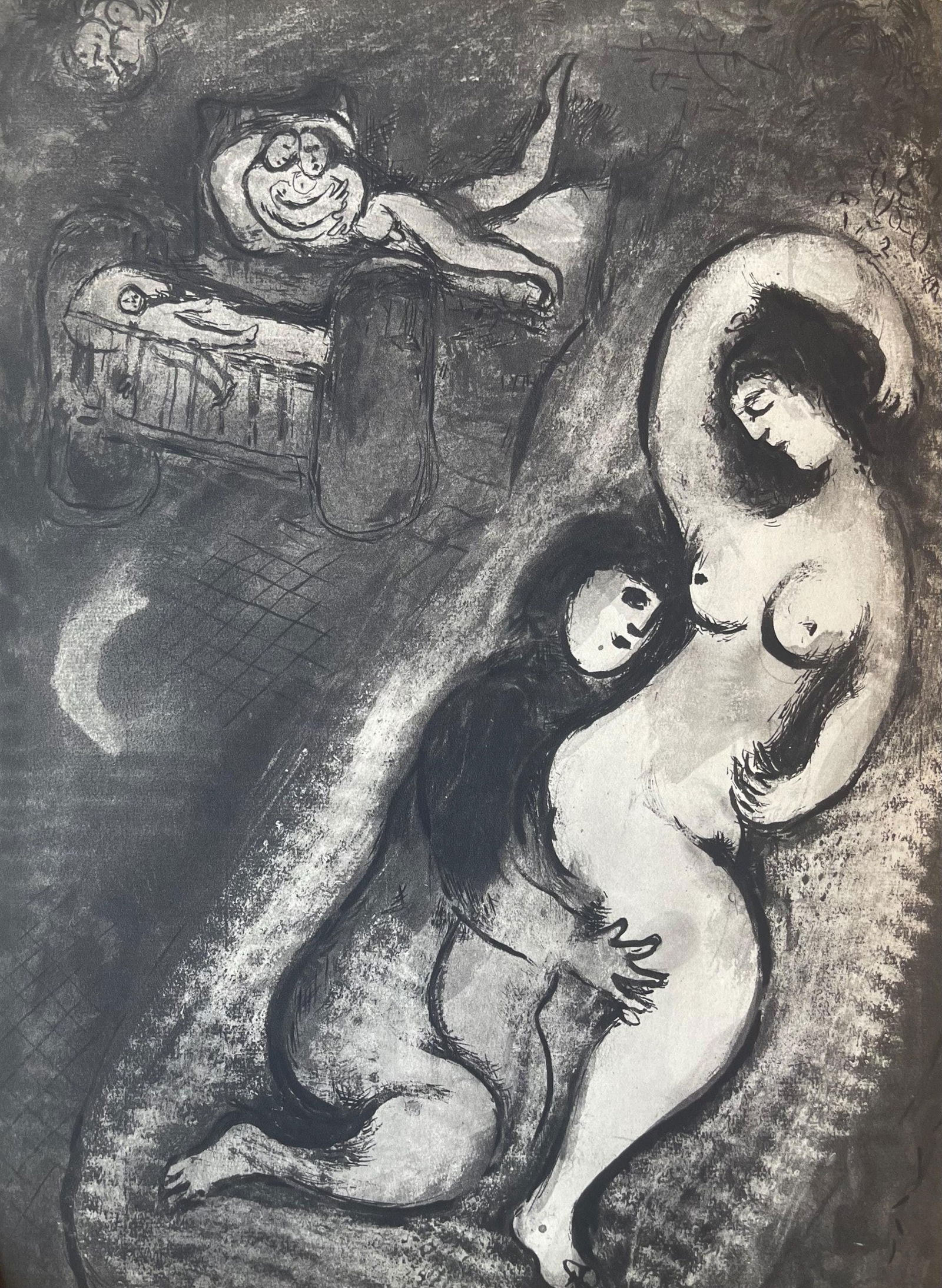 Marc Chagall, Composition, Contes de Boccace, Verve: Revue Artistique et Litteraire, Limited Edition: Lithograph on velin des Papeteries du Marais paper. Unsigned and unnumbered. Paper Size: 13.94 x 10.31 inches. Excellent condition. Notes: From the volume, Verve: Revue Artistique et Litteraire, Vol.