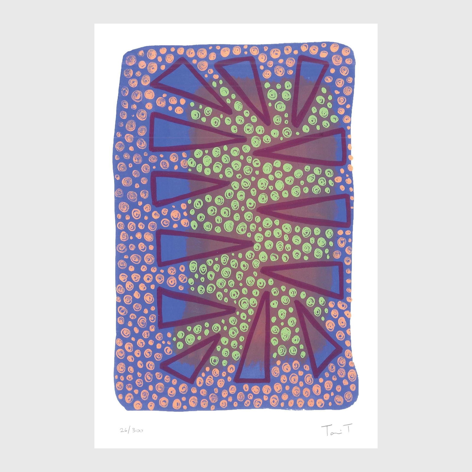 Drops with Green & Orange Dots: Artist: Tanvi Thakur (1996) Title: Drops with Green & Orange Dots, Drops With Dots Series Year: 2025 Medium: Archival Pigment Print on Paper Edition: 300 Size: 8 x 12 inches Inscription: Signed and nu