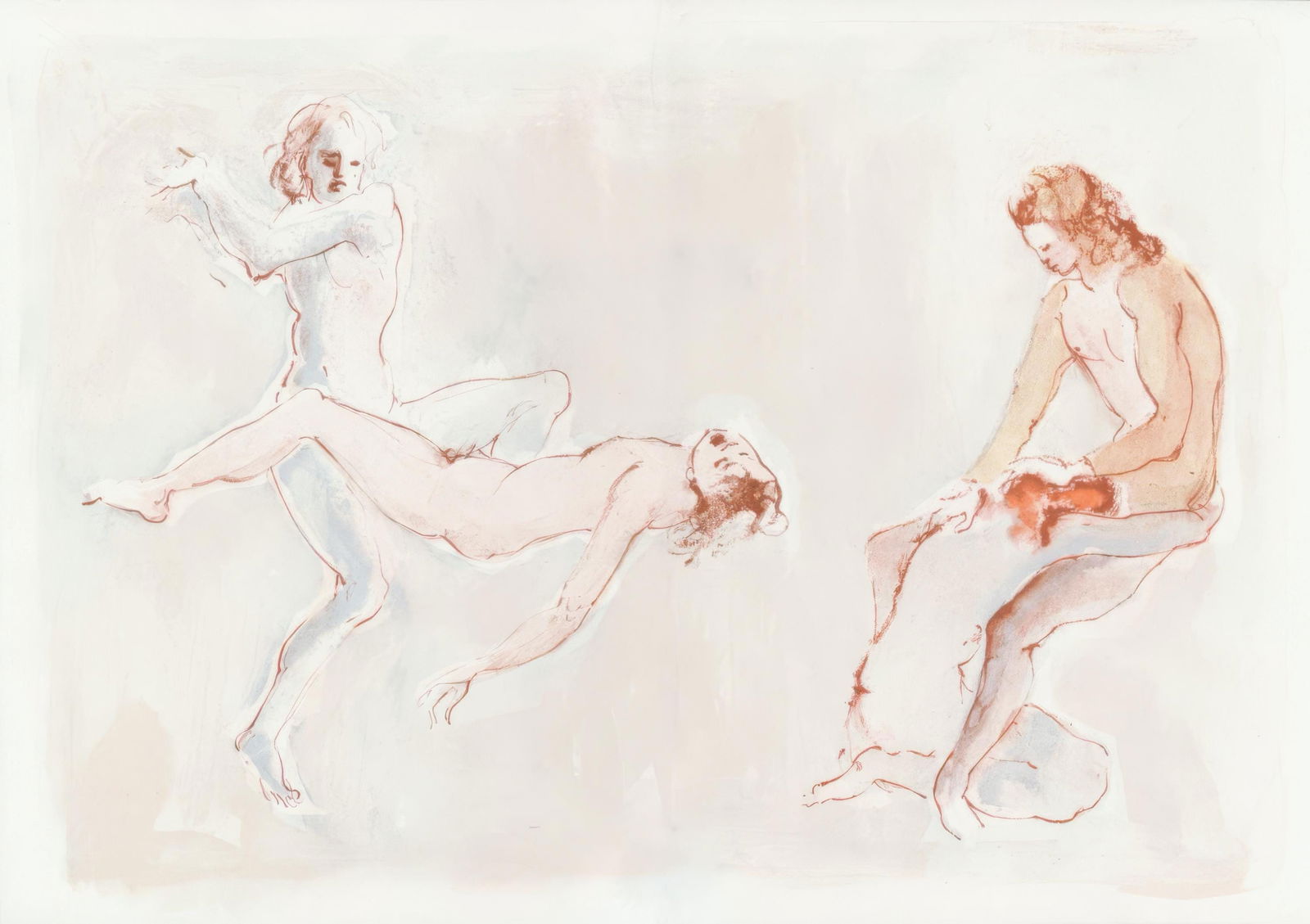 Leonor Fini, Composition, Parallelement, Limited Edition Lithograph, 1969: Lithograph on grand velin d'Arches paper. Paper size: 15.94 x 23.22 inches. Inscription: Unsigned and unnumbered, as issued. Condition: Very good/excellent, consistent with age, with centerfold, as is