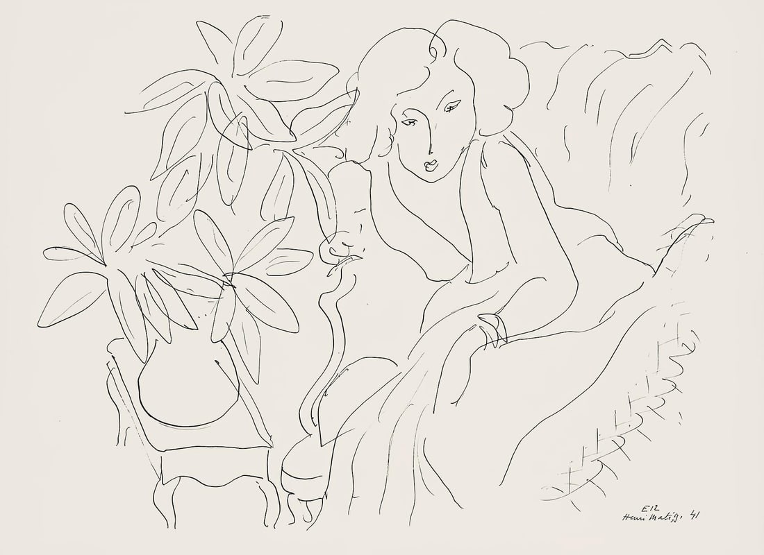 Henri Matisse, Serie E, var. 12 (Duthuit 9), Henri Matisse, Dessins, Themes et variations, Limited: Lithograph on velin pur fil paper. Paper Size: 9.625 x 12.875 inches. Excellent condition. Inscription: Signed in the plate and unnumbered, as issued. Notes: From the folio, Henri Matisse, Dessins, Th