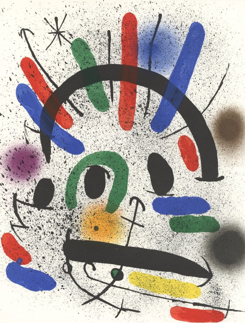 Joan Miro, Composition, (Cramer 160; Mourlot 858), Joan Miro Lithographs, Limited Edition Lithograph: Lithograph on velin paper. Inscription: Unsigned and unnumbered. Paper Size: 12.5 x 9.25 inches. Excellent condition. Notes: From the volume, Joan Miro Lithographs, Volume I. Published by Tudor