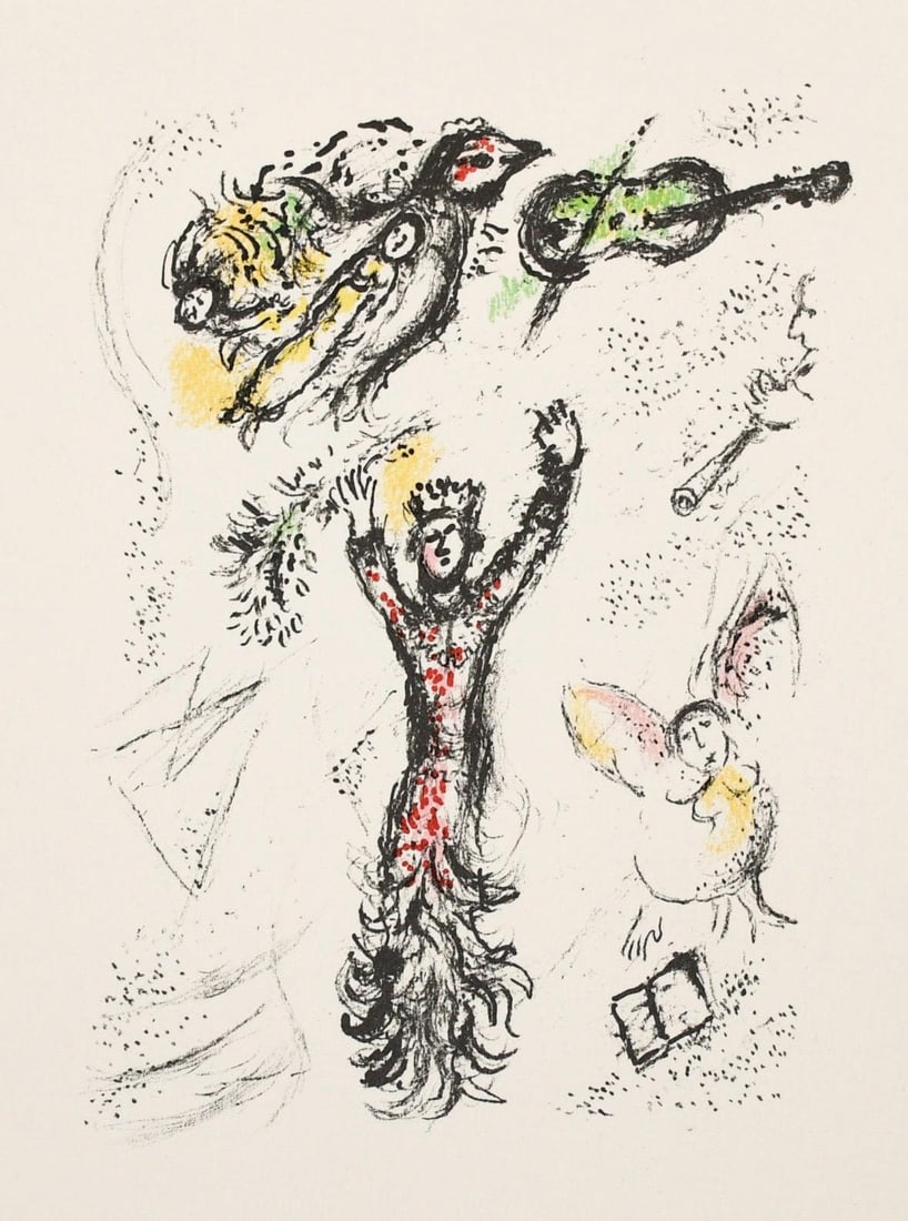 Marc Chagall, Composition (Mourlot 668-677), La Feerie et Le Royaume, Limited Edition Lithograph: Lithograph on velin d'Arches paper. Paper size: 11.75 x 8.75 inches. Excellent condition. Unsigned and unnumbered, as issued. Notes: From the folio, La Feerie et Le Royaume, Lithographies Originales d