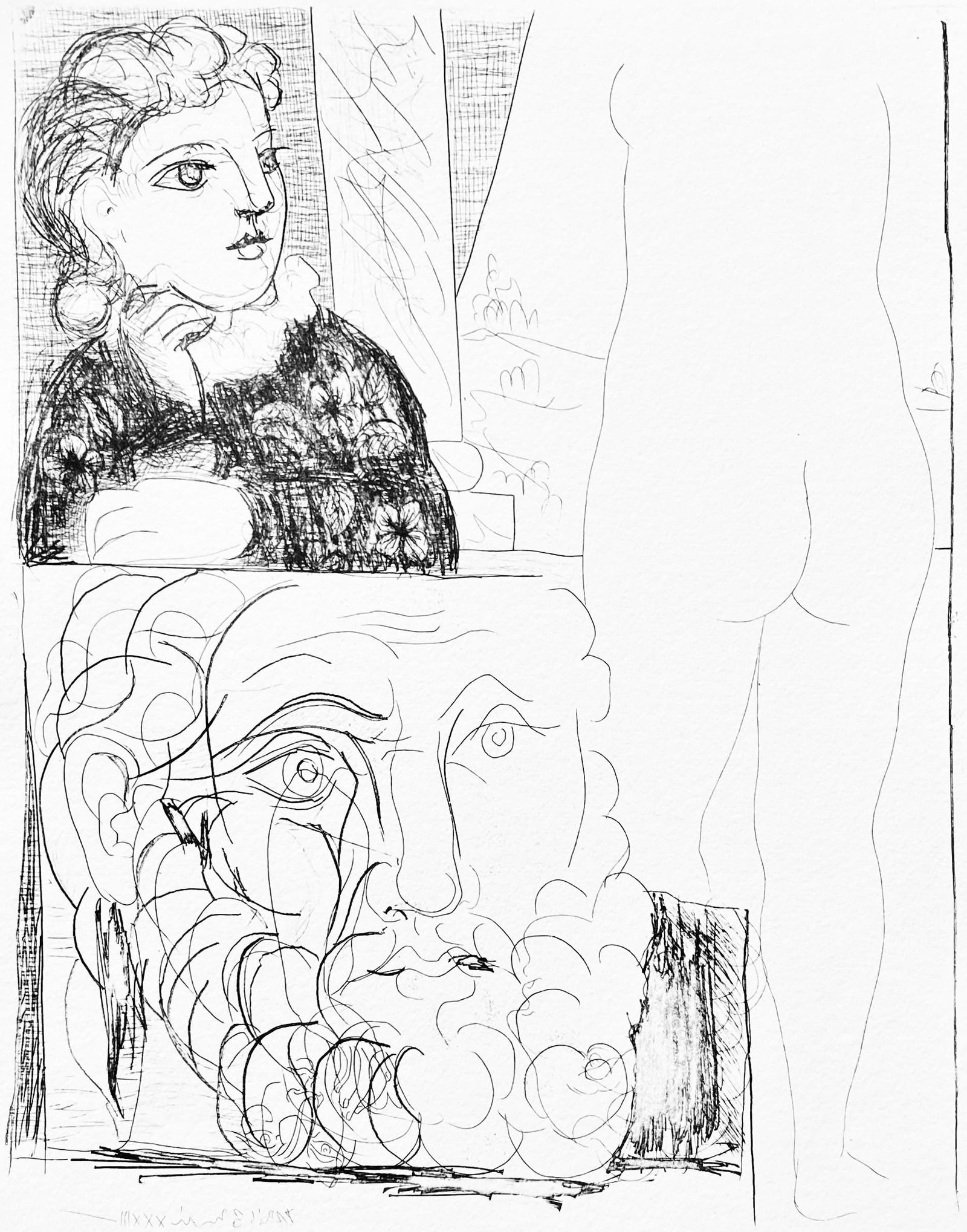 Pablo Picasso, La Bonne dans l'Atelier de Sculpture, Suite Vollard, Fac-simile Signed, Limited: Lithograph on velin blanc narcisse, verge canton, 200 g/m2 Richard de Bas paper. Paper size: 18 x 12.75 inches. Inscription: Fac-simile signed and hand numbered, as issued. Condition: Excellent. Notes