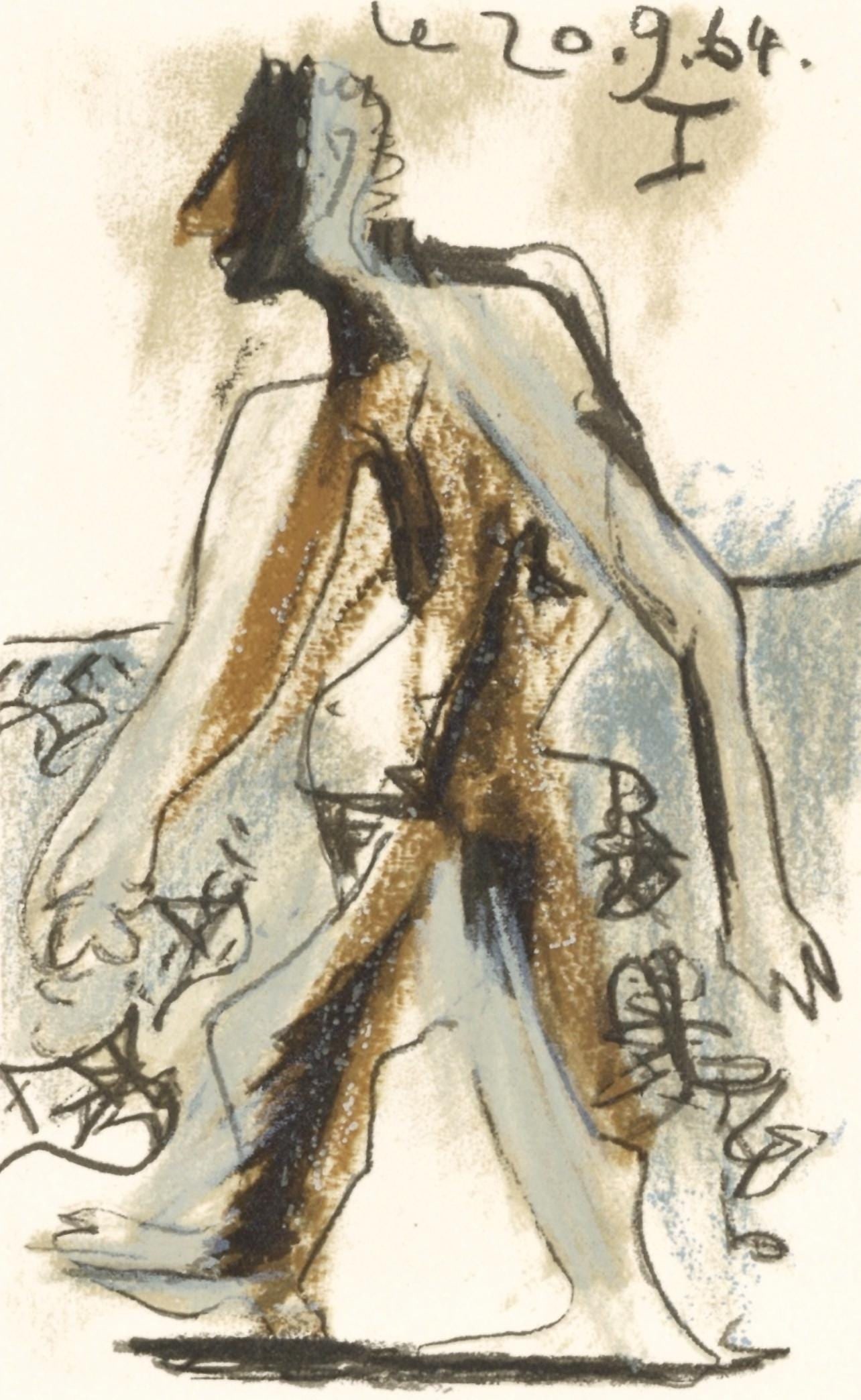 Pablo Picasso, 20.9.64. I (Cramer 148), Le Gout du Bonheur, Limited Edition Mixed Media Lithograph: Lithograph and silkscreen with grease crayon, lithographic tusche, lead pencil, charcoal on velin d'Arches paper. Paper size: 12.8 x 9.84 inches. Inscription: Unsigned and unnumbered, as issued. Catal