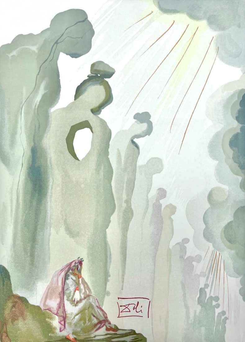 Salvador Dali, Fegefeuer XIII (Michler/Lopsinger 1039-1138; Field 189-200), Die Gottliche Komodie,: Woodcut in colors on velin de Rives BFK paper, mounted on velin d'Arches support, as issued. Paper size: 13 x 10.375 inches. Inscription: Signed in the block, and unnumbered, as issued. Catalogue rais