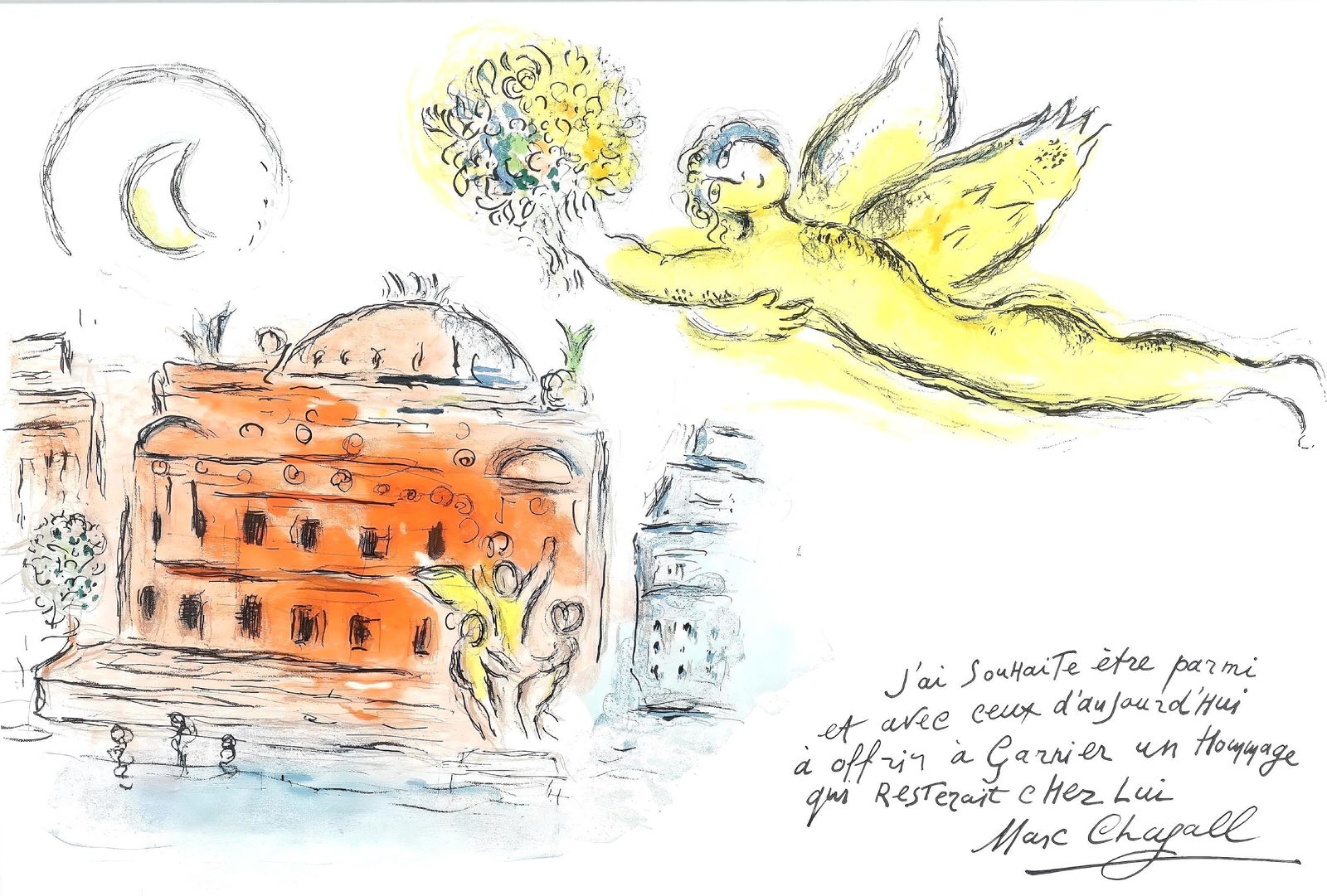 Marc Chagall, Composition (Cramer 61), Le Plafond de l'Opera de Paris, Limited Edition Lithograph: Lithograph on velin paper. Paper size: 12.75 x 19 inches. Excellent condition, with centerfold, as issued. Inscription: unsigned and unnumbered, as issued. Notes: From the volume, Le Plafond de l'Oper