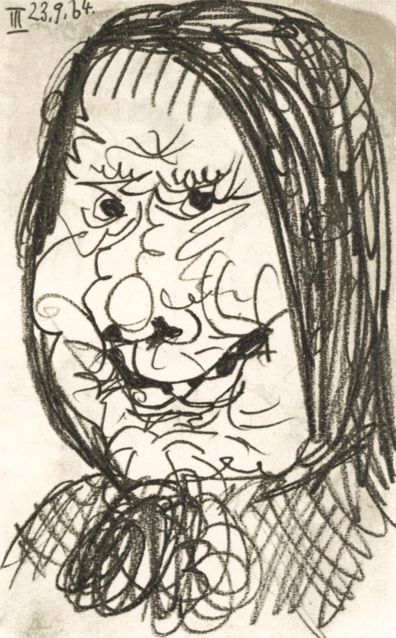 Pablo Picasso, 23.9.64 III (Cramer 148), Le Gout du Bonheur, Limited Edition Mixed Media Lithograph: Lithograph and silkscreen with grease crayon, lithographic tusche, lead pencil, charcoal on velin d'Arches paper. Paper size: 12.8 x 9.84 inches. Inscription: Unsigned and unnumbered, as issued. Catal