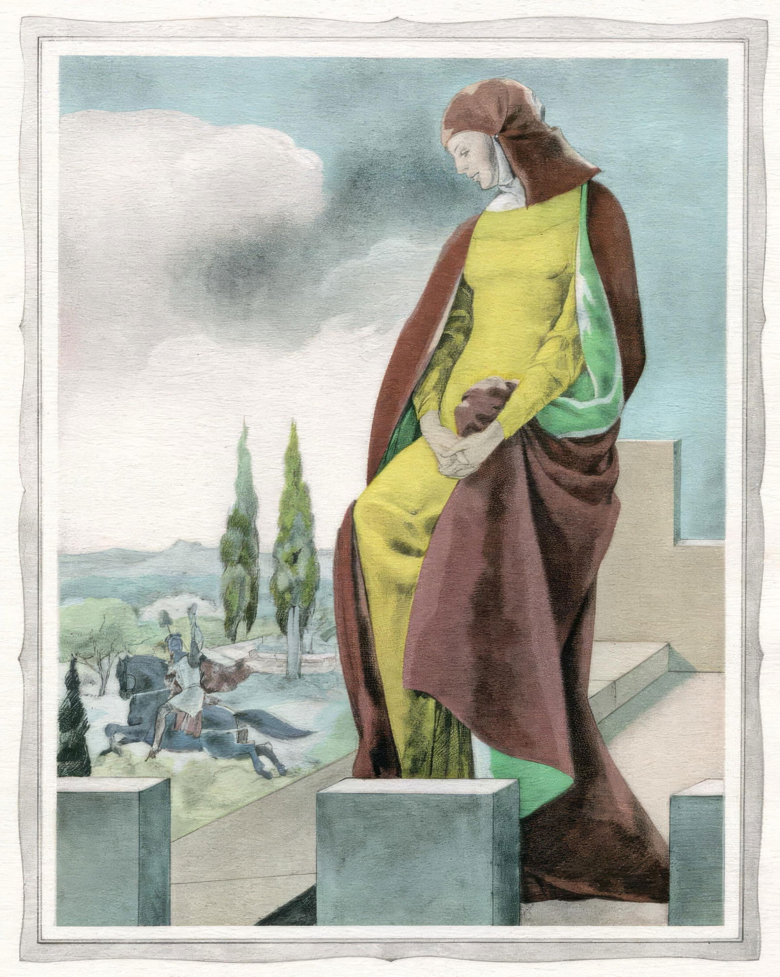 Umberto Brunelleschi, Untitled, from The Tales of Boccaccio, Limited Edition Lithograph and Pochoir,: This exquisite lithograph and pochoir by Umberto Brunelleschi (1879-1949), titled Sans titre (Untitled), originates from the celebrated album Les contes de Boccace (The Tales of Boccaccio), published