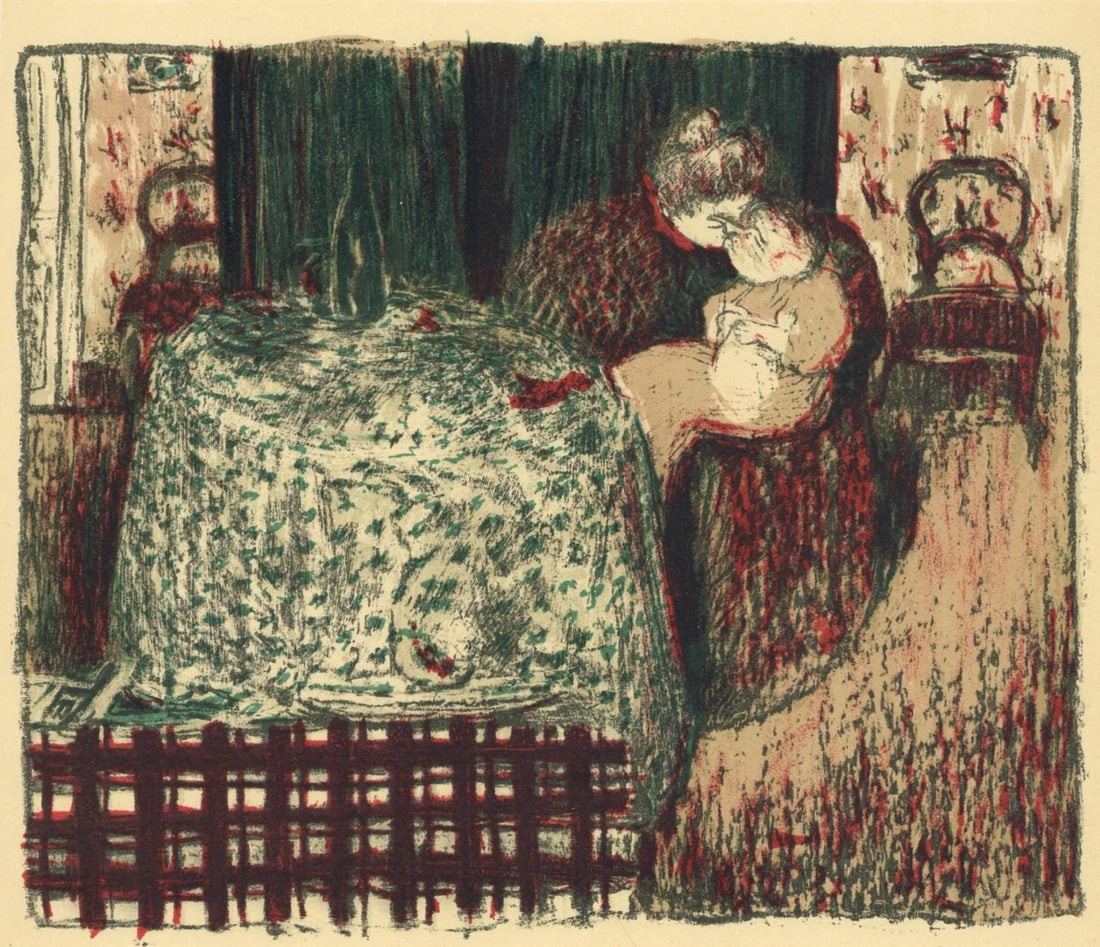 Edouard Vuillard, Maternite, L'œuvre grave de Vuillard, Limited Edition Lithograph: Lithograph on grand velin Renage paper. Inscription: Unsigned and unnumbered, as issued. Paper Size: 12.375 x 9.5 inches; image size: 7.87 x 9.05 inches. Excellent condition. Notes: From the album, L'