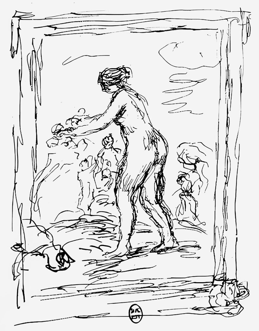 Pierre-Auguste Renoir, Femme au cep de vigne, Les Lithographies de Renoir, Limited Edition: Lithograph on grand velin Renage filigrane a la marque de l'editeur paper. Inscription: Signed in the plate and unnumbered, as issued. Paper Size: 12.5 x 9.5 inches; image size: 8.66 x 7.48 inches. Co