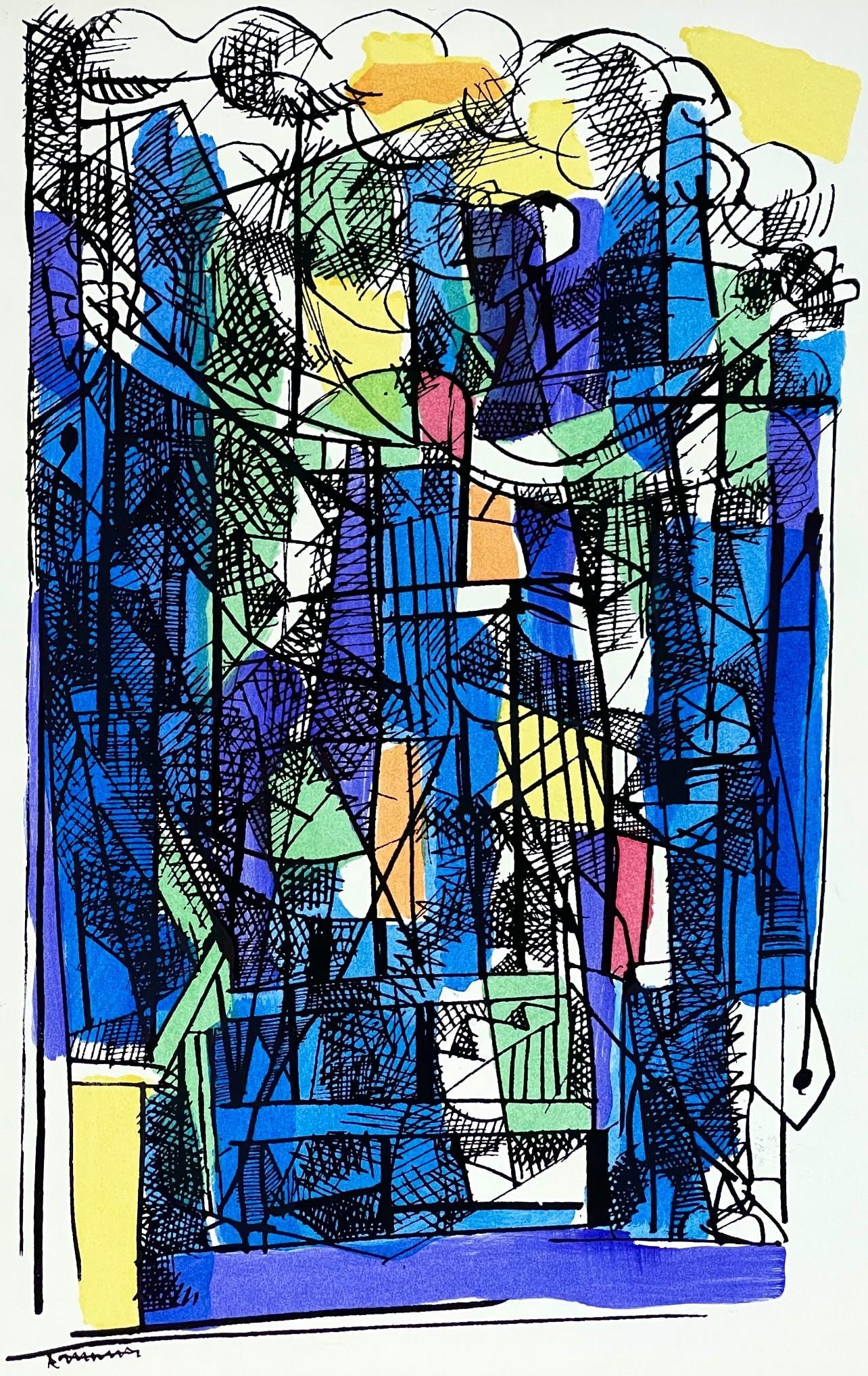 Abraham Rattner, Study for Window Cleaner, Limited Edition Lithograph: Lithograph on velin paper. Paper Size: 17.5 x 13.5 inches. Excellent condition. Inscription: Unsigned and unnumbered, as issued. Notes: From the folio, Abraham Rattner: Twenty-four plates 1956.