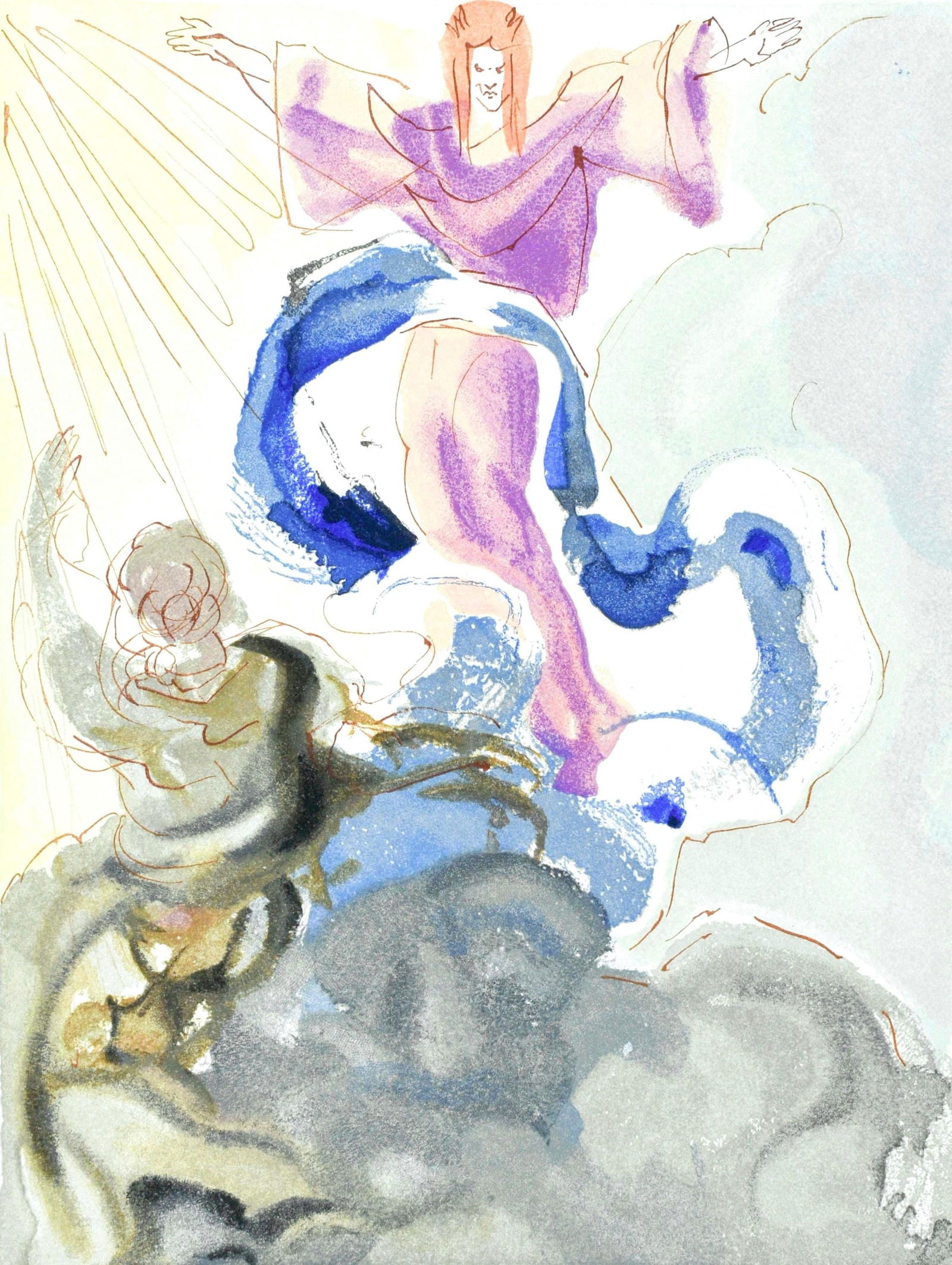 Salvador Dali, Paradiso III (Michler/Lopsinger 1039-1138; Field 189-200), La Divina Commedia,: Woodcut in colors on velin pur chiffon de Rives paper. Paper size: 13 x 10.375 inches. Inscription: Unsigned and unnumbered, as issued. Catalogue raisonne references: Dali, Salvador, et al. Salvador D