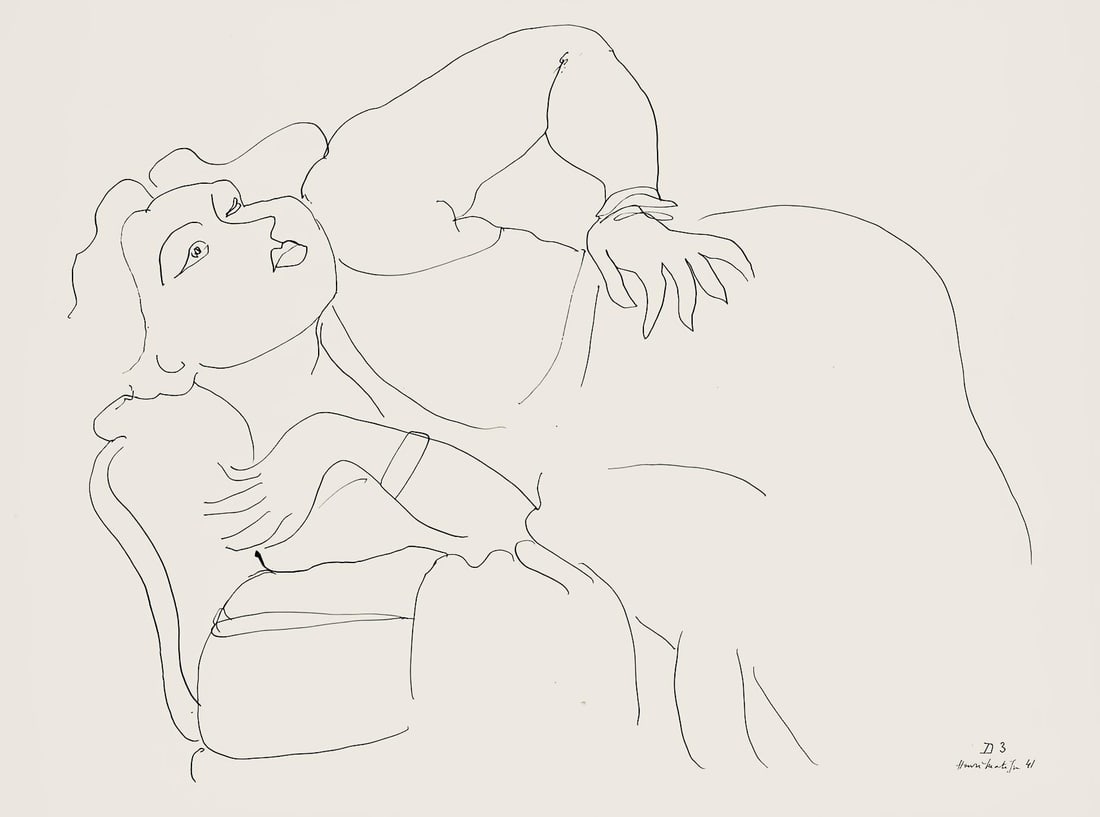 Henri Matisse, Serie D, var. 3 (Duthuit 9), Henri Matisse, Dessins, Themes et variations, Limited: Lithograph on velin pur fil paper. Paper Size: 9.625 x 12.875 inches. Excellent condition. Inscription: Signed in the plate and unnumbered, as issued. Notes: From the folio, Henri Matisse, Dessins,