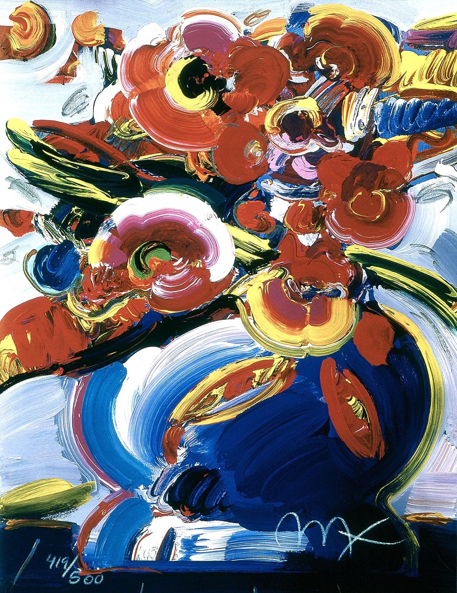 Peter Max, Flowers In Blue Vase III, Hand Signed, Official Limited Edition Lithograph: Lithograph in colors on archival paper. Paper size: 12 x 9 inches. Inscription: Hand signed by Peter Max and numbered, as issued. Condition: Excellent. Notes: Published and printed by Via Max, Inc., N