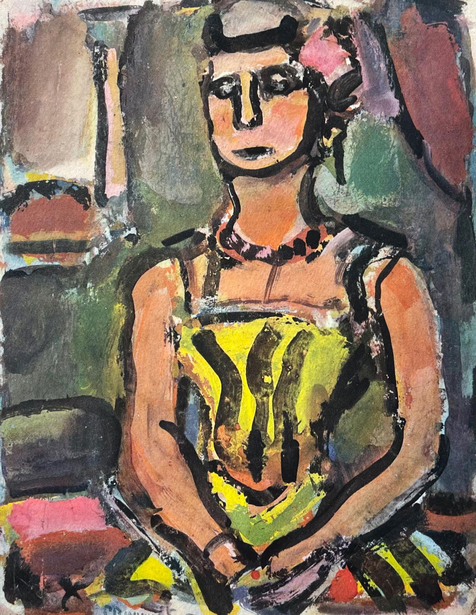 Georges Rouault, Madame Yxe, Divertissement, Editions de la Revue Verve, Limited Edition Lithograph: Lithograph on velin d'Arches paper, archivally mounted to a larger velin d'Arches support sheet, as issued. Paper Size: 16 x 12.5 inches, overall; 11 x 8 inches, image. Inscription: Signed in the plat