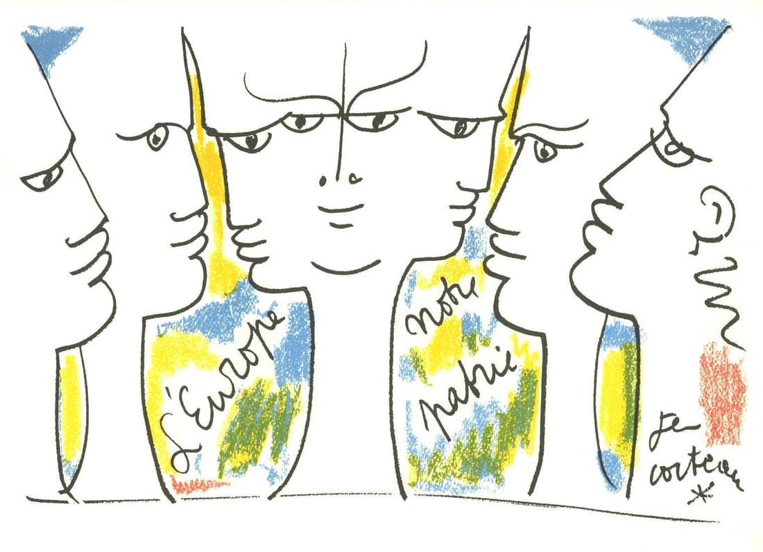 Jean Cocteau, Composition, Nous croyons en l'Europe, Limited Edition Silkscreen (1 of 4)