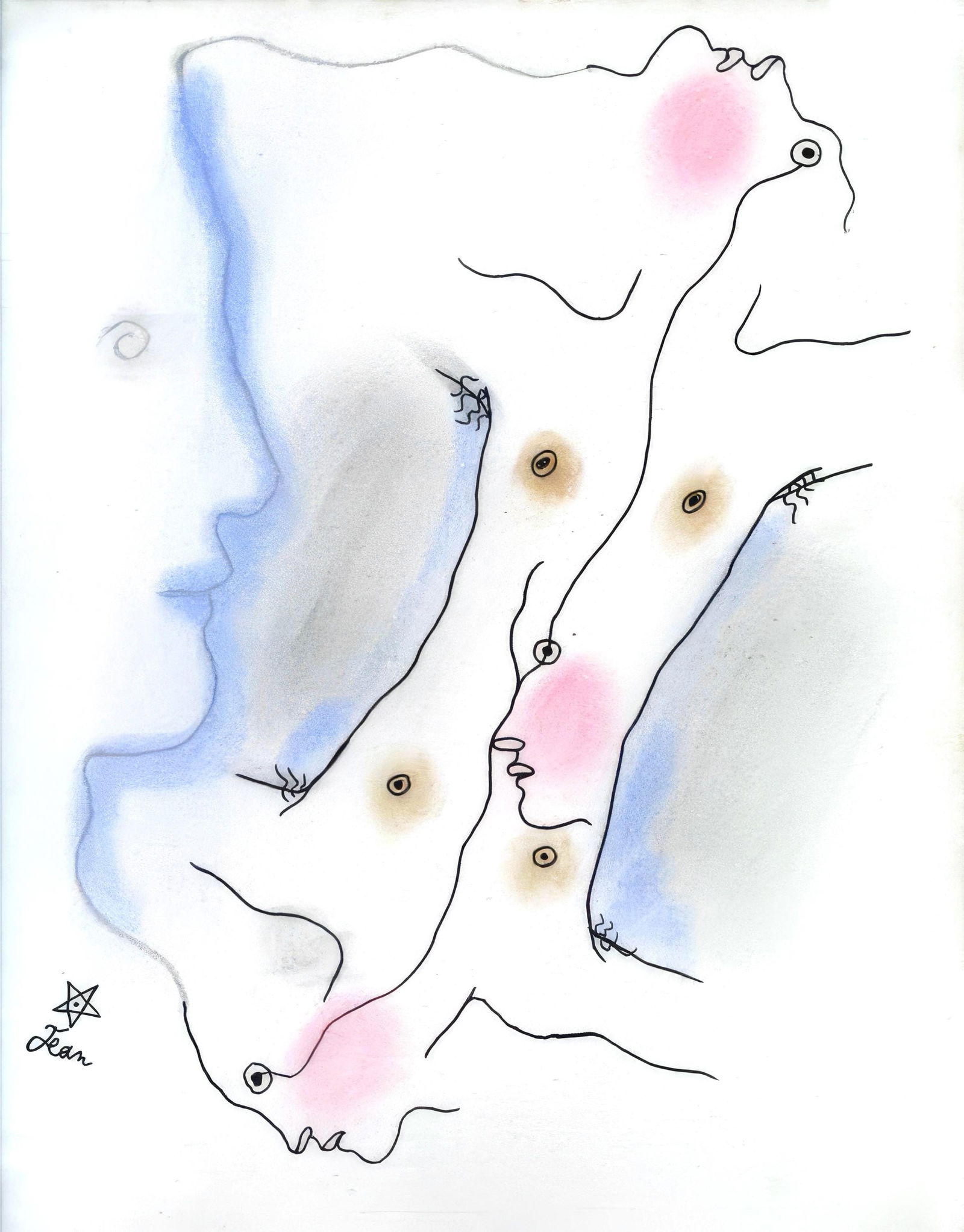 Jean Cocteau, Untitled, from The White Book, Limited Edition Lithograph and Pochoir, 1930: Jean Cocteau (1889-1963); Sans titre (Untitled), 1930. Lithograph and pochoir with hand coloring on velin d'Arches paper. Paper size 11.81 x 9.06 inches. Unsigned and unnumbered, as issued. Printed