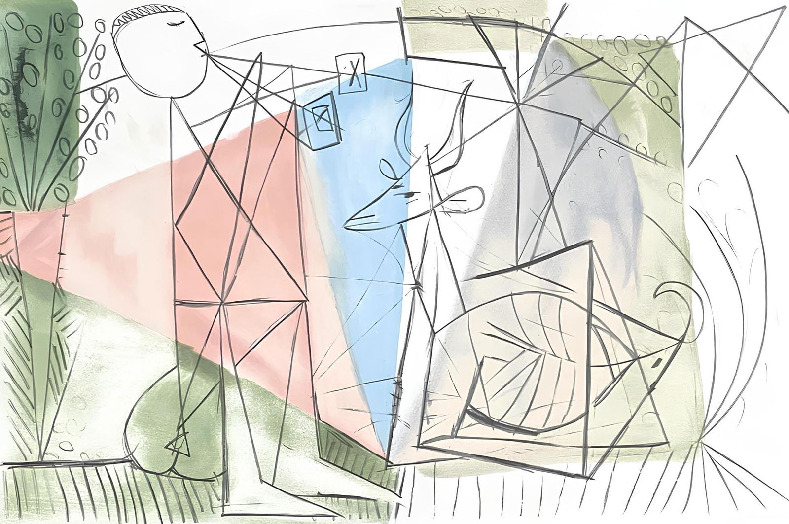 Pablo Picasso, Le Joueur de flute et Gazelle, Marina Picasso Collection, Official Limited Edition: Lithograph on velin d'Arches paper. Inscription: Facsimile signed and numbered in pencil, as issued. Paper Size: 22.5 x 28.75 inches. Excellent condition. Notes: From the Marina Picasso Collection. Pu