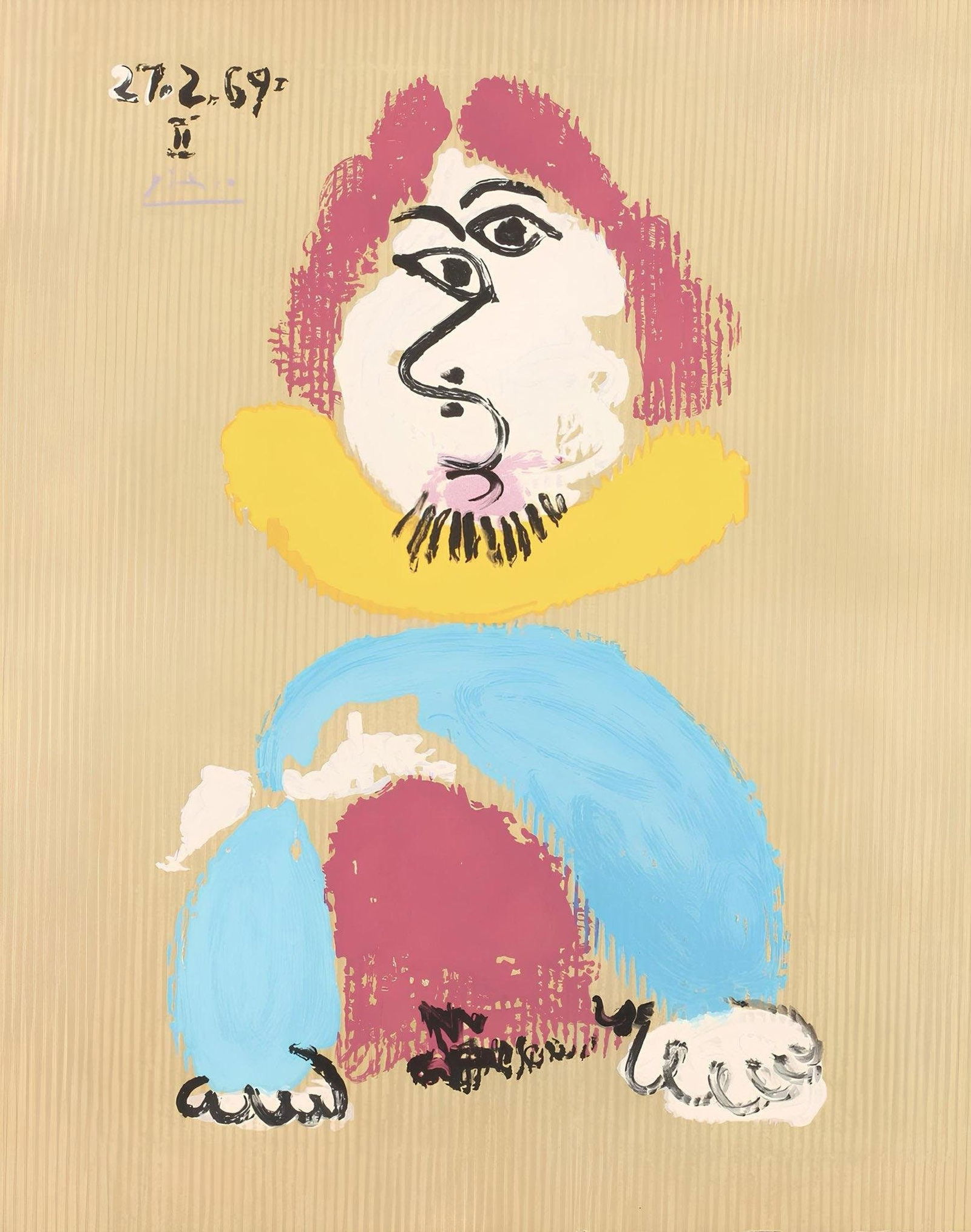 Pablo Picasso, Composition (Orozco 207-261), Vingt-Neuf Portraits Imaginaires, Limited Edition: Lithograph on velin d'Arches paper. Paper size: 25.75 x 19.625 inches. Excellent condition. Signed in the plate, as issued. Notes: From the folio, Picasso, Vingt-Neuf Portraits Imaginaires, 1969. Publ