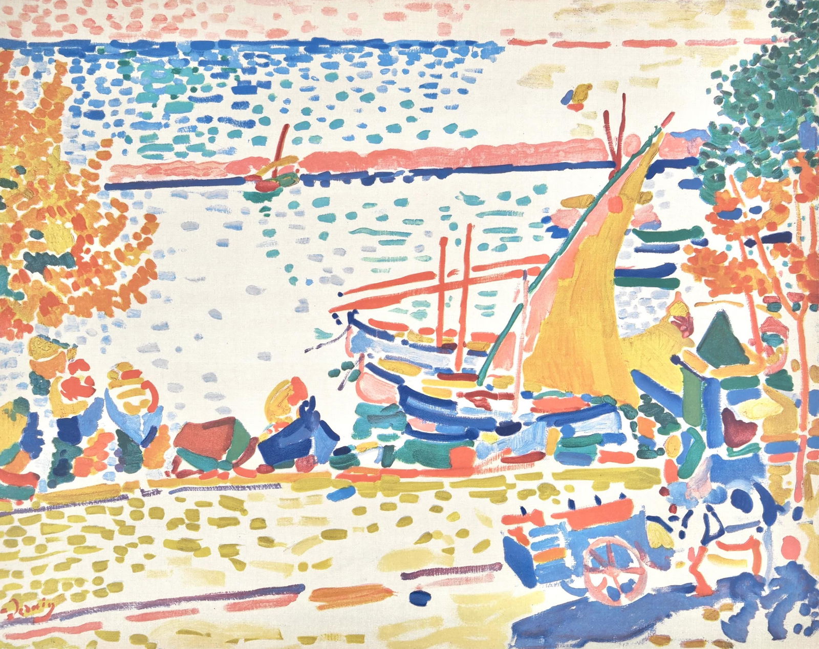 Andre Derain, Port de Collioure, Andre Derain, 1880-1954, Limited Edition Lithograph and Pochoir,: Lithograph and pochoir on velin d'Arches paper. Paper Size: 20 x 23.75 inches. Inscription: Signed in the plate and unnumbered, as issued. Condition: Very good/excellent, consistent with age. Notes: