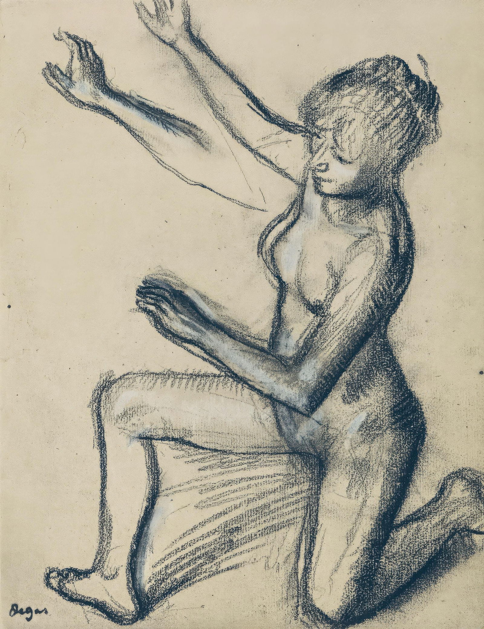 Edgar Degas, Dancer, Study of Nude and Movements, from Dance Drawings, Limited Edition Engraving,: This exquisite engraving by Edgar Degas (1834-1917), titled Danseuse, etude de nu et mouvements (Dancer, Study of Nude and Movements), originates from the celebrated album Degas Danse dessin (Degas Da