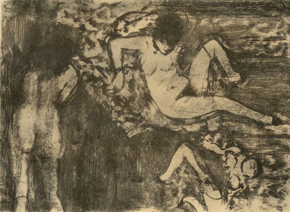 Edgar Degas, Les Femmes, E. Degas Monotypes, Limited Edition Monotype: Engraving on velin du Marais paper. Unsigned and unnumbered, as issued. Paper Size: 12.25 x 9.125 inches. Excellent condition. Notes: From the volume, E. Degas Monotypes, 1948. Published by Quatre Che