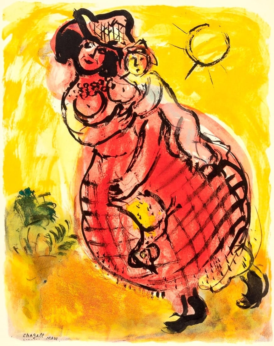 Marc Chagall, Composition, Couleur amour, Limited Edition Lithograph: Lithograph and stencil on velin papier a la cuve du Moulin Richard de Bas specialement filigrane pour cette edition paper. Paper size: 19.69 x 15.75 inches. Excellent condition. Signed in the plate