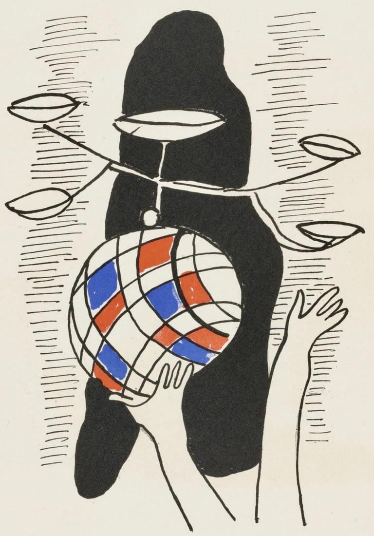 Fernand Leger, Composition, Cirque, Lithographies Originales, Limited Edition Lithograph: Lithograph on velin d'Arches paper. Paper size: 16.63 x 12.69 inches. Excellent condition. Unsigned and unnumbered, as issued. Notes: From the folio, Cirque, Lithographies Originales, 1950. Published