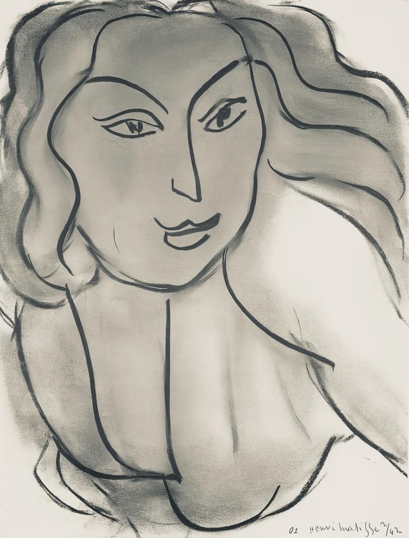 Henri Matisse, Serie O, var. 1 (Duthuit 9), Henri Matisse, Dessins, Themes et variations, Limited: Lithograph on velin pur fil paper. Paper Size: 12.875 x 9.625 inches. Excellent condition. Inscription: Signed in the plate and unnumbered, as issued. Notes: From the folio, Henri Matisse, Dessins, Th