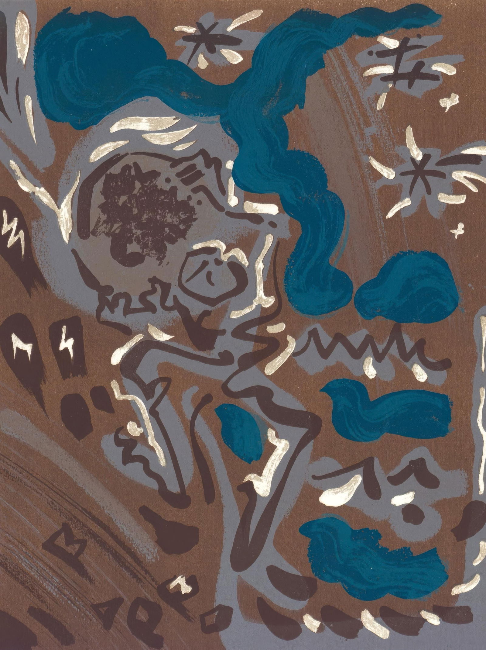 Andre Masson, Untitled, from Albert Camus, oeuvres completes, Limited Edition Lithograph, 1962: This exquisite lithograph by Andre Masson (1896-1987), titled Sans titre (Untitled), originates from the 1962 album Albert Camus, oeuvres completes, essais philosophiques, Le mythe de Sisyphe, L'homme