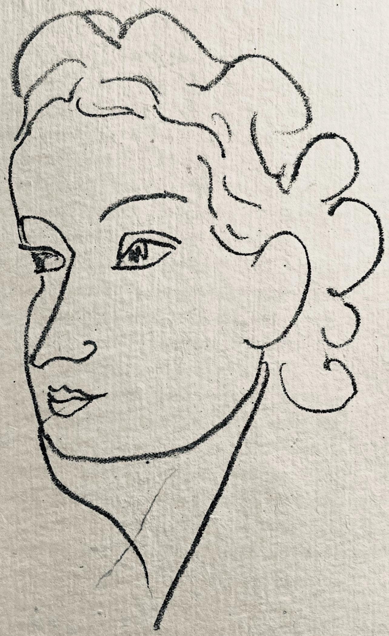 Henri Matisse, Lithographie IV (Duthuit 20), Repli, Gravures de Henri Matisse, Limited Edition: Lithograph on velin a la forme des papeteries d'Arches paper. Unsigned and unnumbered. Paper Size: 10 x 6.375 inches. Excellent condition. Notes: From the volume, Repli, Gravures de Henri Matisse, 194