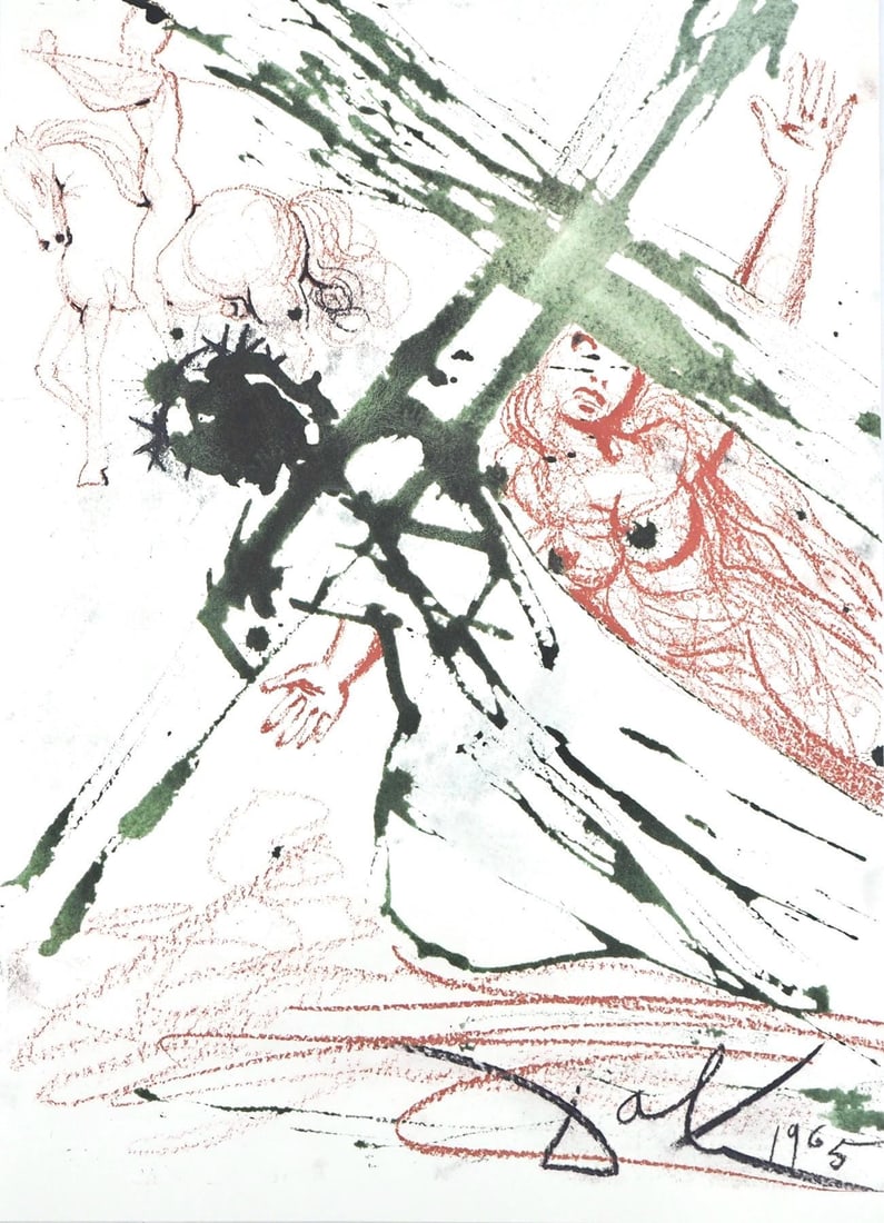 Salvador Dali, Composition (Michler/Lopsinger 1600; Field 69-3), Biblia Sacra, Limited Edition: Lithograph in colors on velin Fabriano charta ex meris pannis "ab alveo" manu fabricata, perlucidis figuris intexta paper. Paper size: 19 x 13.75 inches. Inscription: Signed in the plate and unnumbere